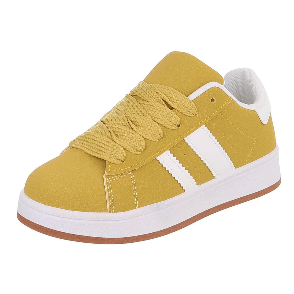 Ital-Design Damen Stiefel hoch mit Riemen, flacher Absatz Sneaker (92078885) Keilabsatz/Wedge Sneakers Low in Gelb