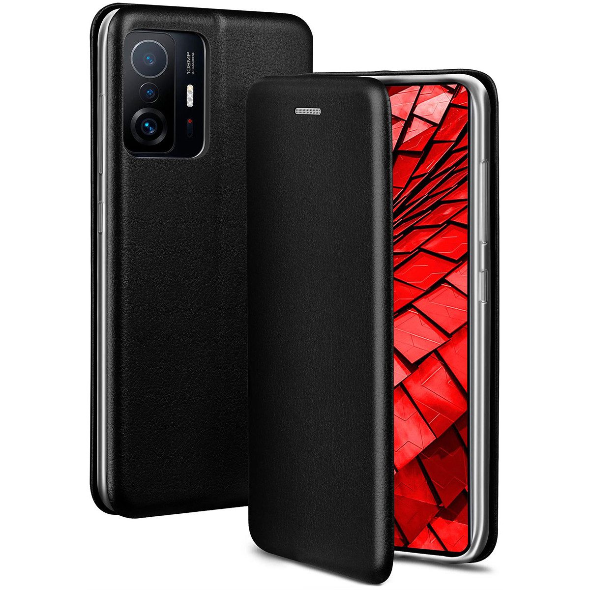 ONEFLOW Handyhülle für Xiaomi 11T Pro Premium Hülle Business Cover Schwarz 6,67 Zoll, 360 Grad Schutzhülle Flip Case Etui Klapphülle Dünn Leder Handy Tasche
