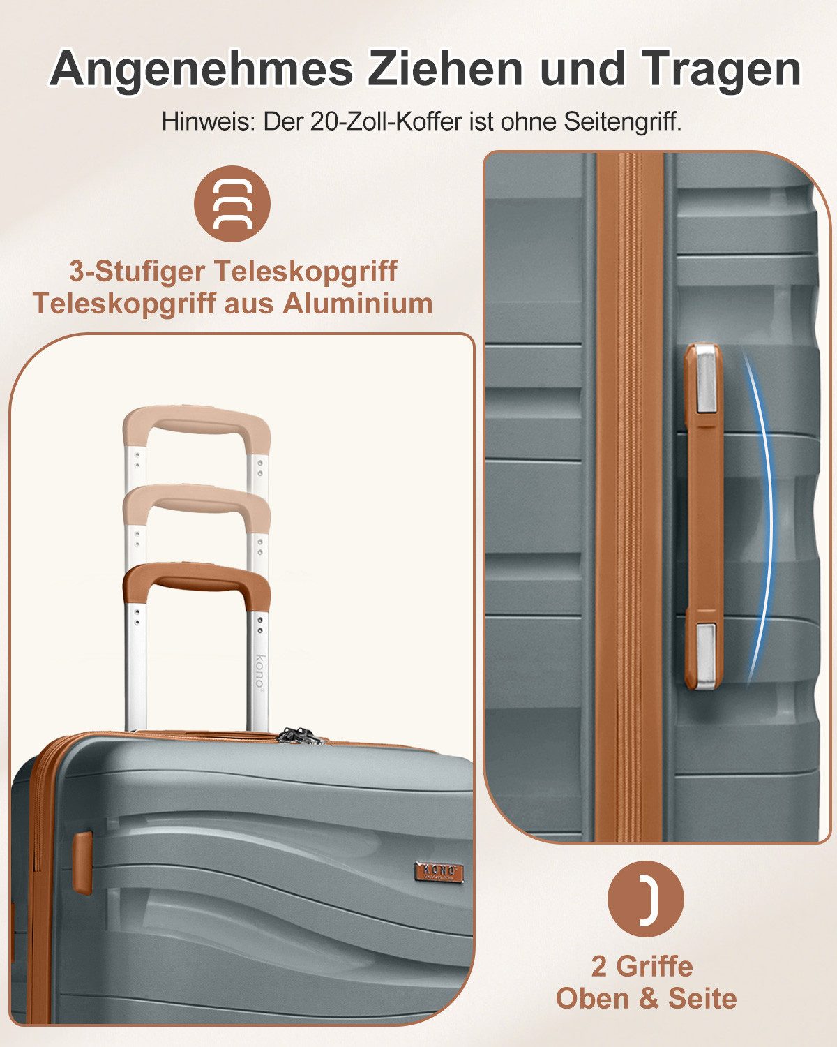KONO Handgepäck-Trolley Leicht Hartschalenkoffer Reisekoffer mit 4 Rollen und TSA Schloss – Bild 4 von 5