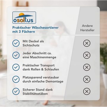 osoltus Wäschesortierer osoltus 3er Wäschesortierer auf Rollen Wäschebox Wäschekorb grau