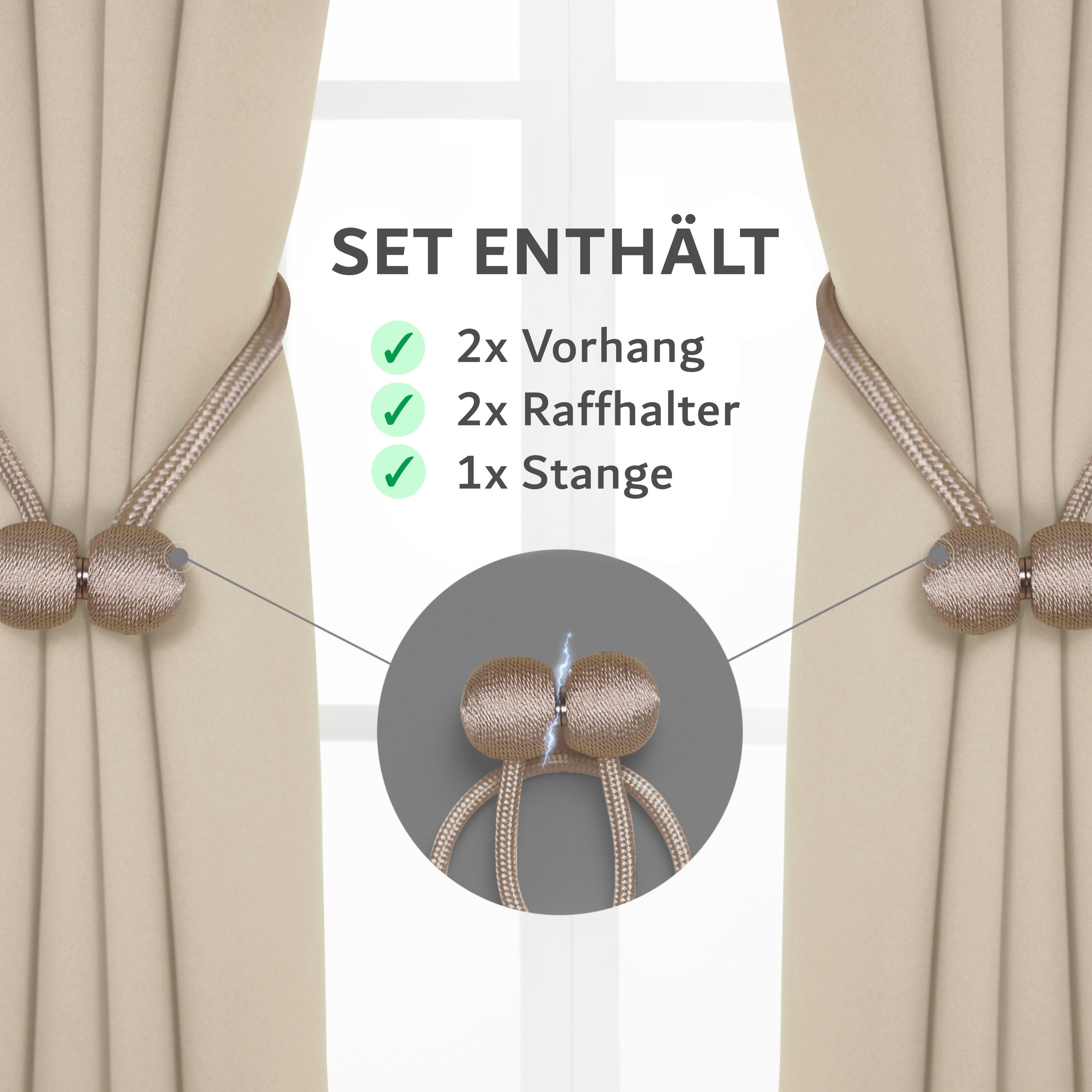Cozyor Vorhang Set mit 2x Gardine + 2x Vorhanghalter + 1x Gardinenstange ohne Bohren (2 St), Ösen, verdunkelnd, Verdunklungsstoff, Raumteiler blickdicht, Thermo – Bild 2 von 5