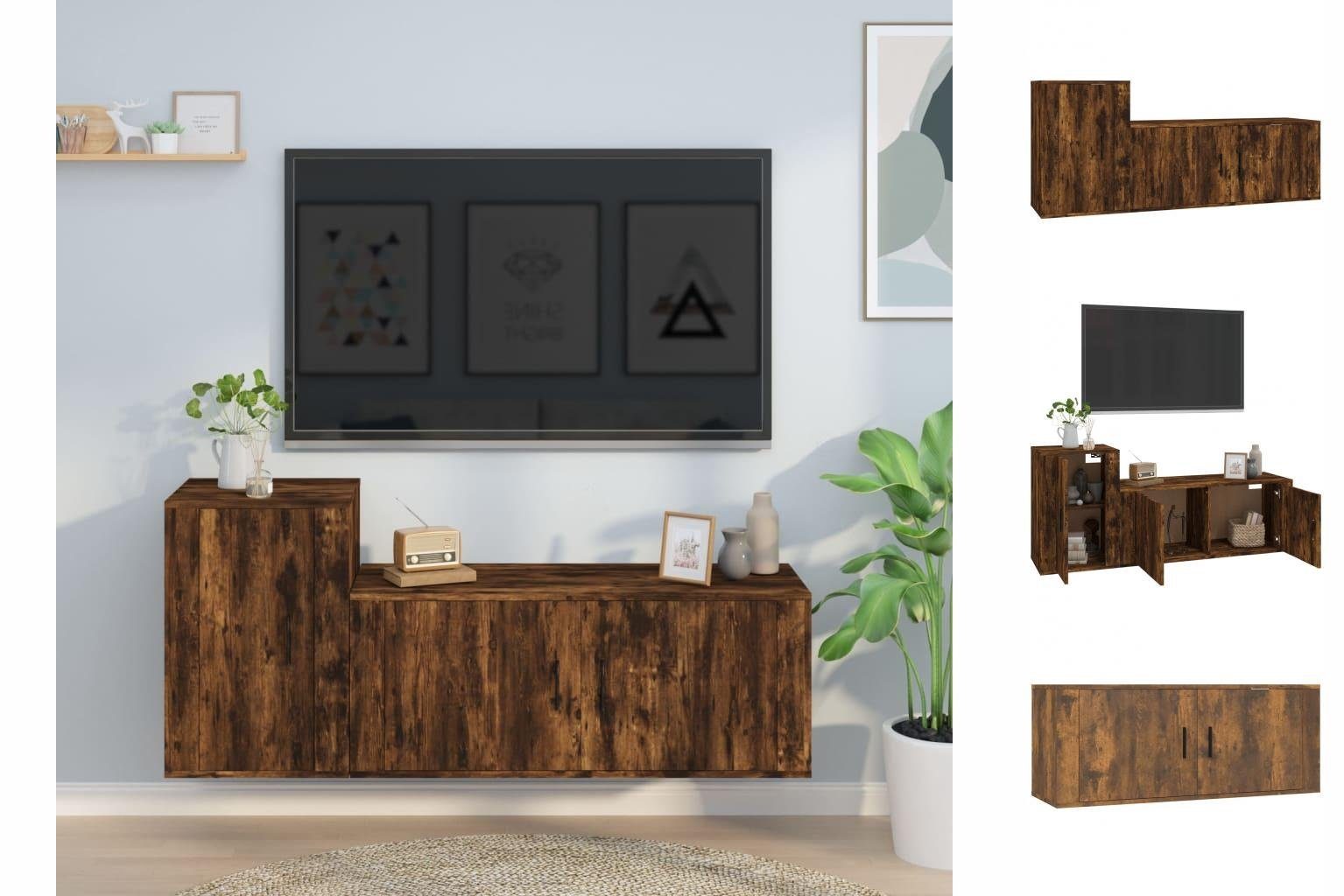 TV-Schrank TV-Lowboard Fernseher Räuchereiche Holzwerkstoff TV-Schrank-Set vidaXL 2-tlg