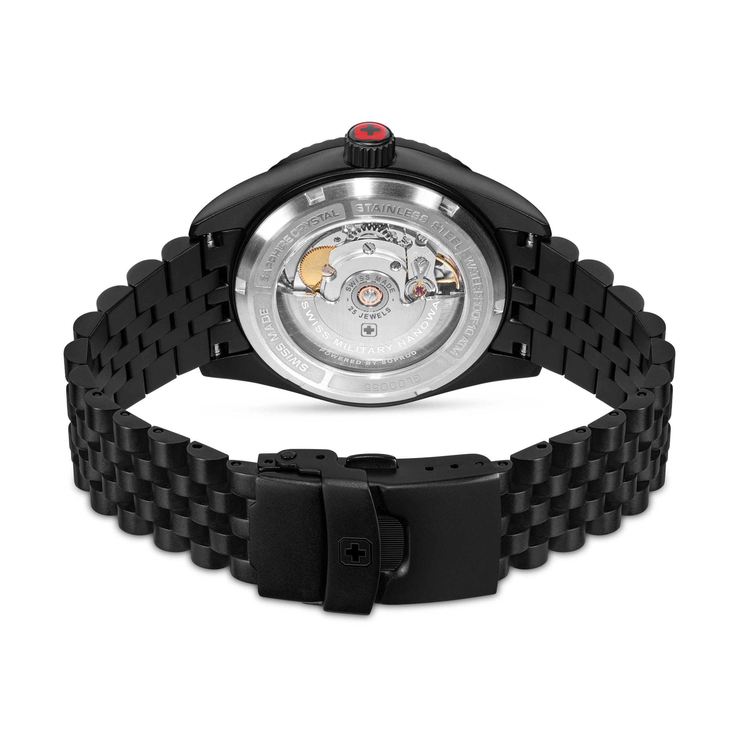 Swiss Military Hanowa Automatikuhr Dark Night SMWGL0005530, Armbanduhr, Herrenuhr, Swiss Made, Mechanische Uhr, Edelstahlarmband