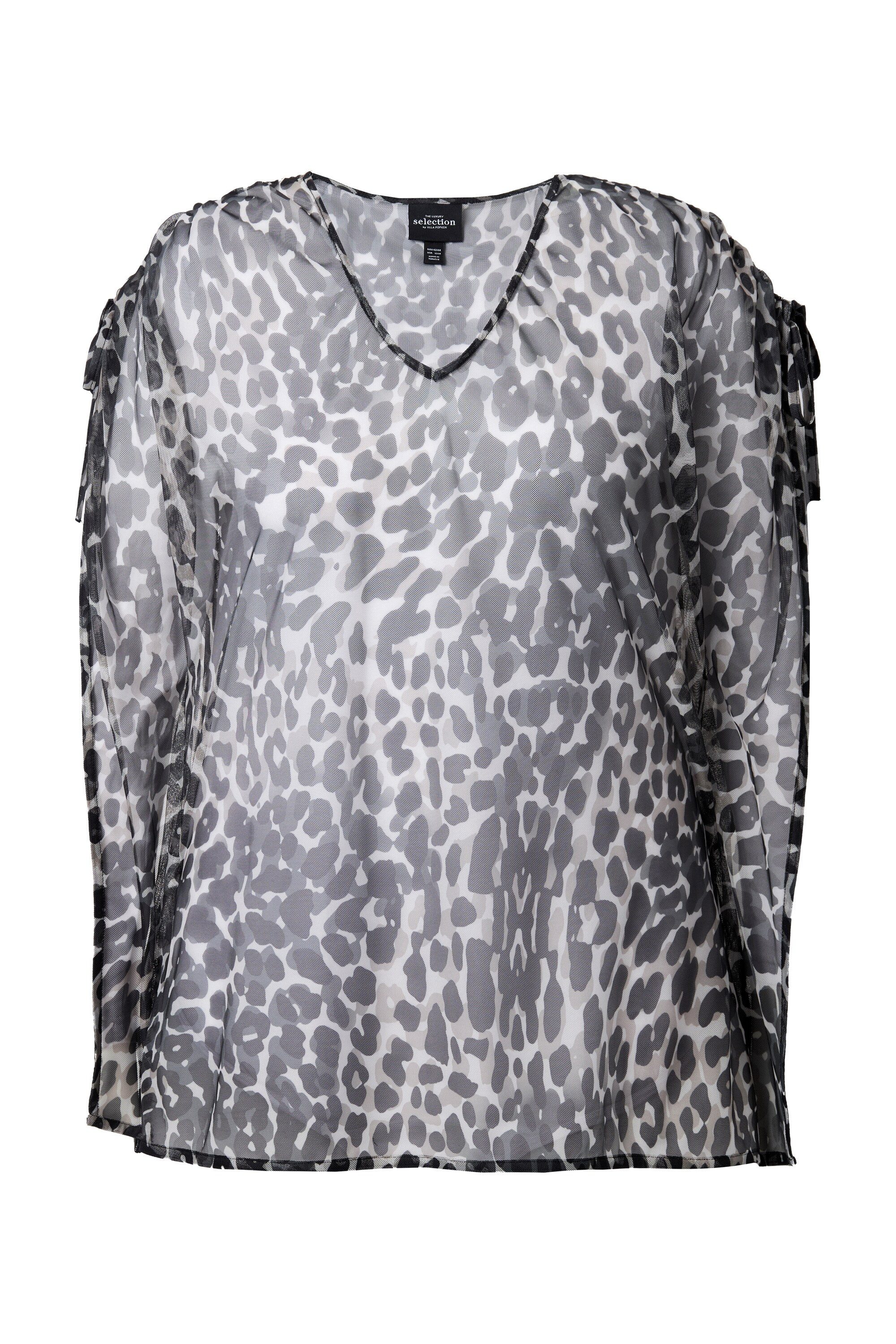 Ulla Popken Spitzenbluse Mesh-Bluse Cape-Stil V-Ausschnitt günstig online kaufen