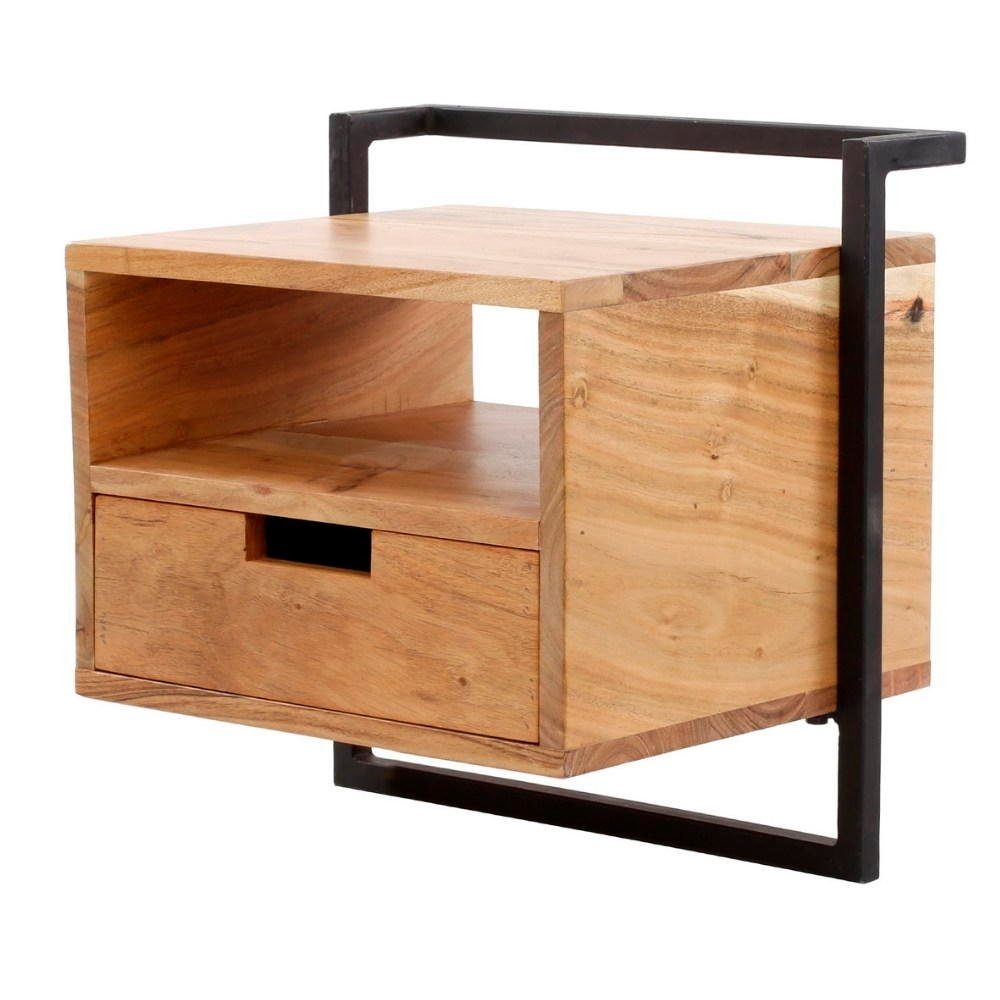 mit Natur-dunkel Schwarz-, Lolei und Schublade Möbel RINGO-Living Massivholz Beistelltisch Nachttisch in