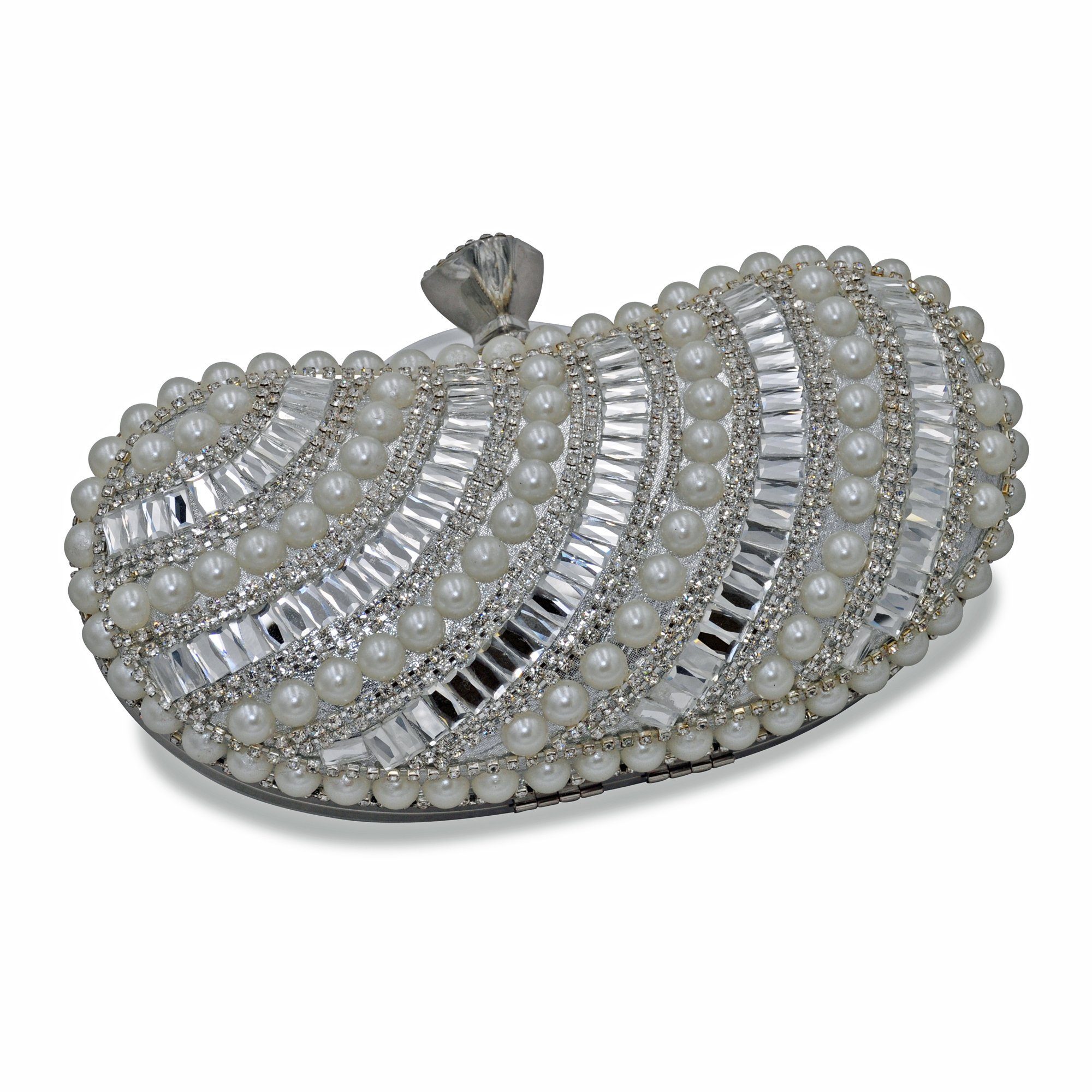 Abendtasche Perlen und Strassbesatz silber
