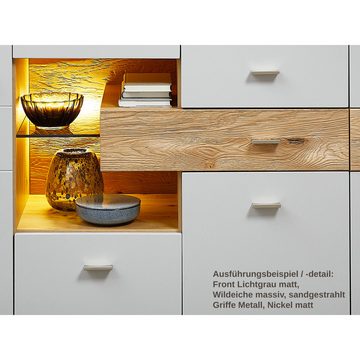 expendio Highboard Valente 3, lichtgrau matt / Old Artisan Oak 95x133x38 cm
