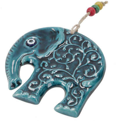 Guru-Shop Wandbild Keramik Schutzauge, Boho Wandschmuck - Elefant