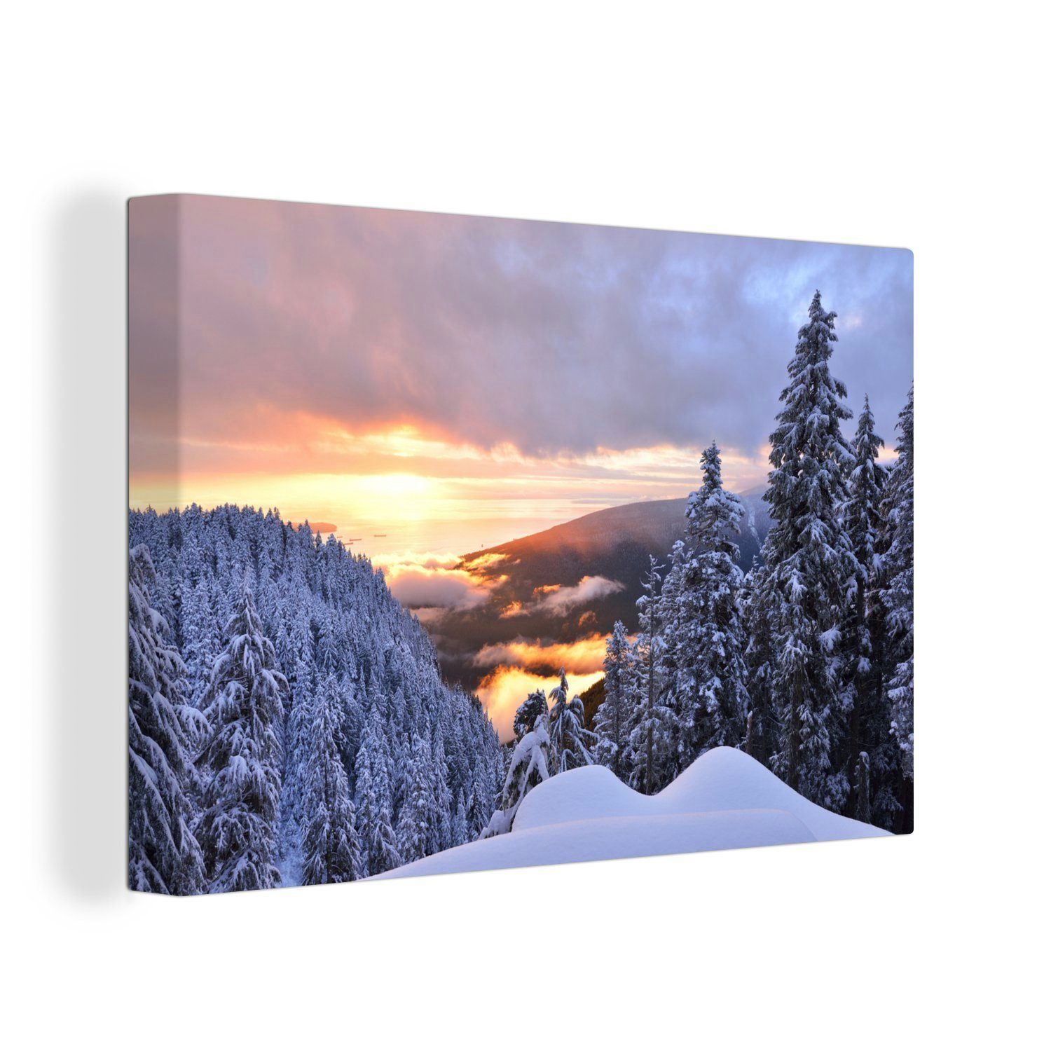 Leinwandbild Leinwandbilder, (1 Aufhängefertig, Sonnenuntergang Kanada, über OneMillionCanvasses® cm dem 30x20 St), nordamerikanischen in Grouse Wandbild Wanddeko, Mountain