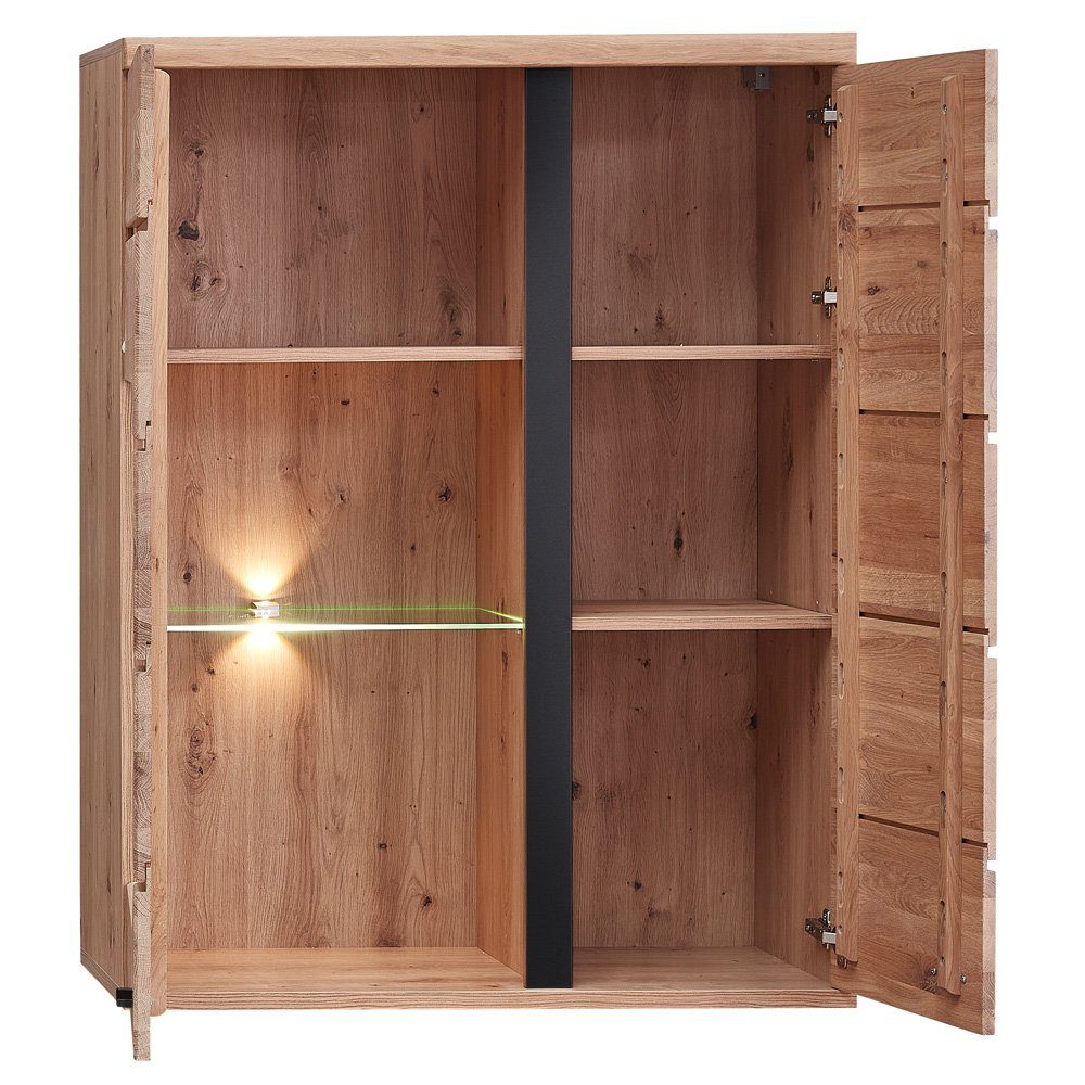 Artisan TV-Wand Beleuchtung Oak matt, (5-tlg), Nb., LED Lomadox schwarz STAVEN-36, Massivholzfronten,