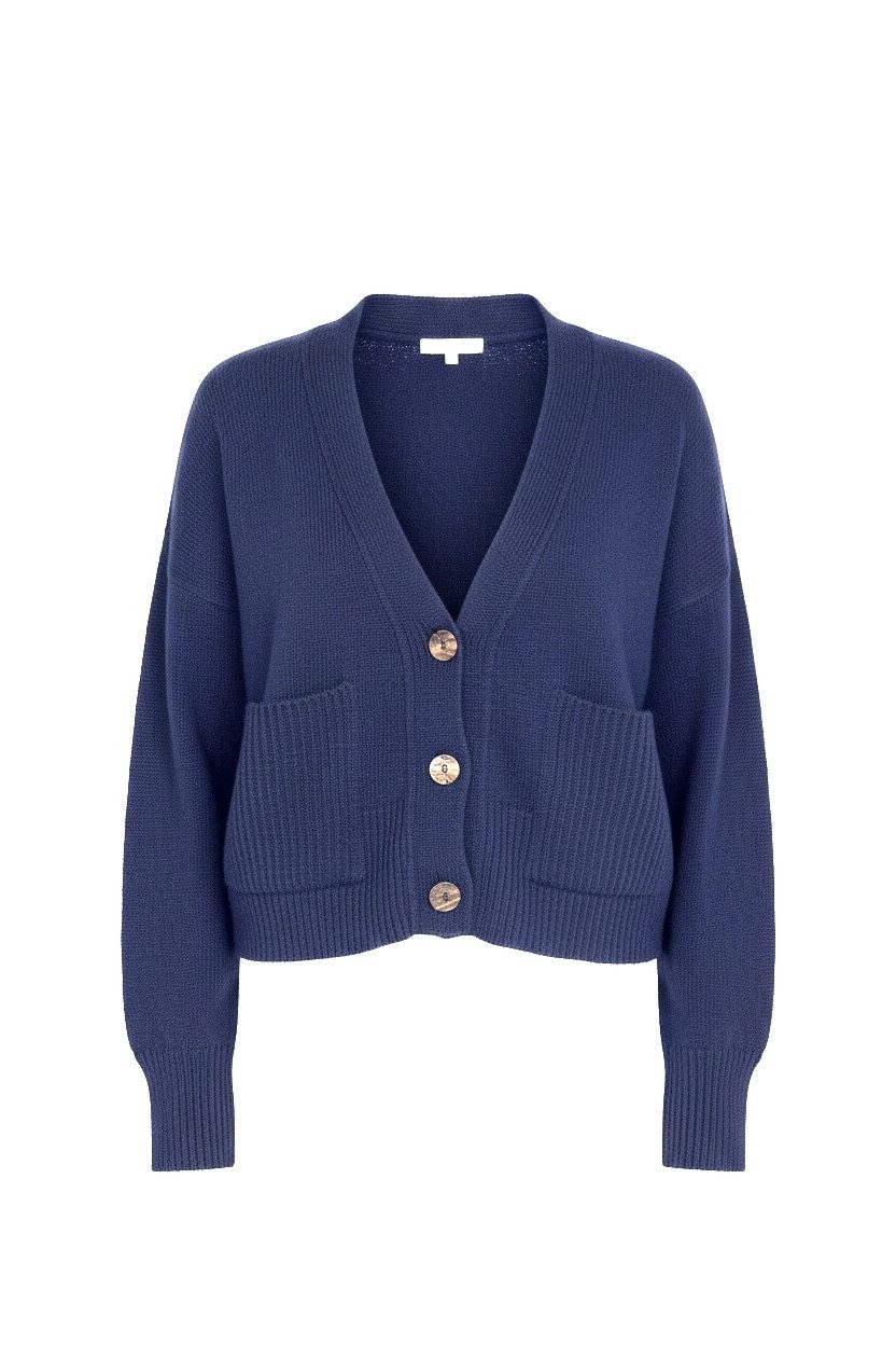 Zuckerwatte Strickjacke mit V-Ausschnitt aus weichem Merino Cashmere Blend günstig online kaufen