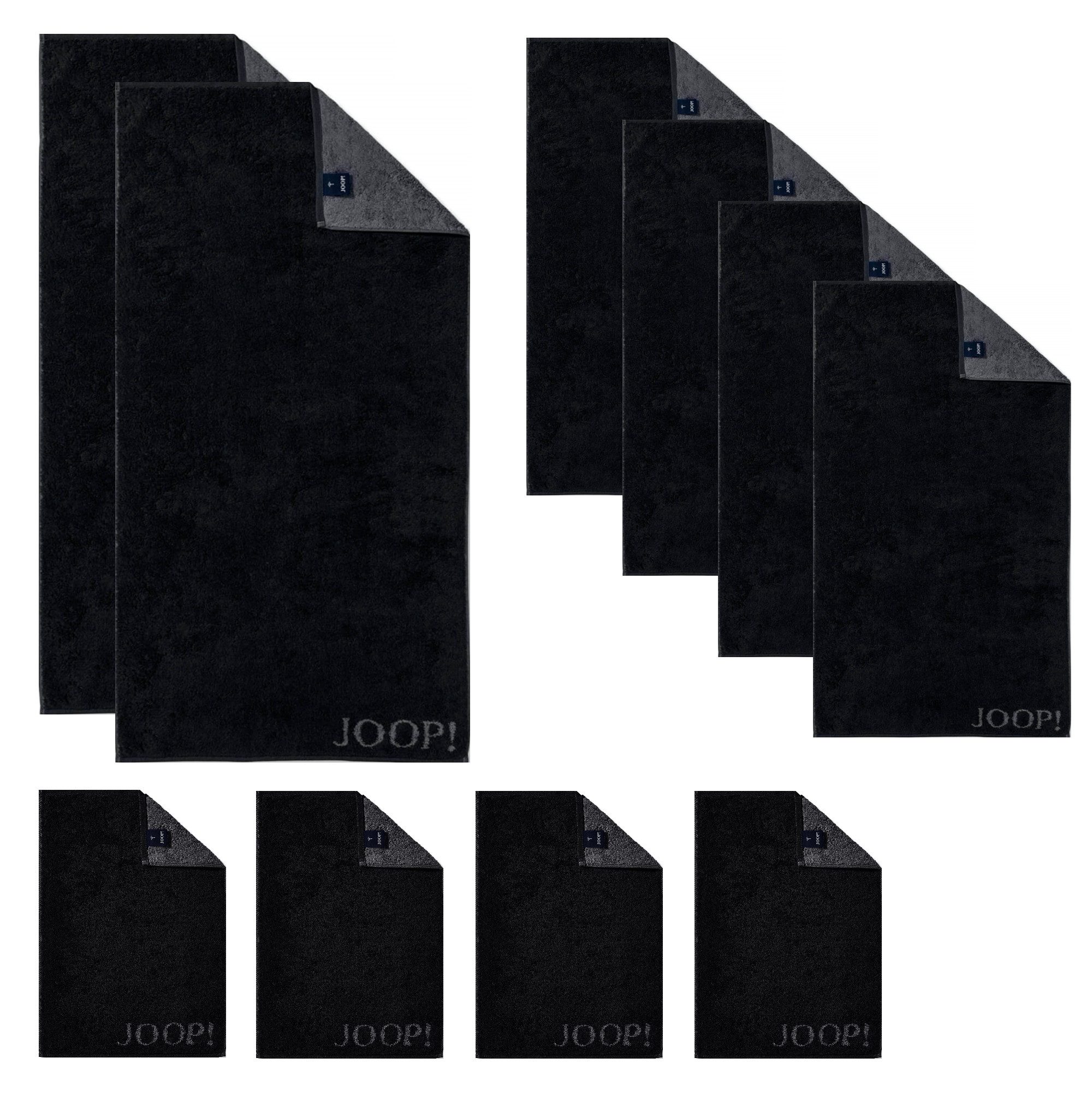 JOOP! Handtuch Set JOOP! 1600-76 Set 10-tlg. schwarz 2x Duschtuch 4x Handtuch 4xGästetuch, Walkfrottier (Spar-Set, 10-St)