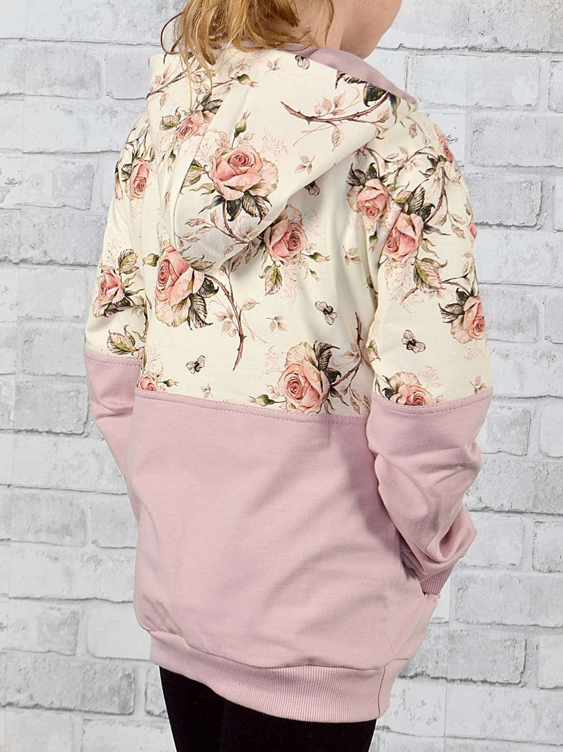 Pullover mit Hoodie Kapuze Rosenmuster Hoodie KMISSO Rosa (1-tlg) Mädchen