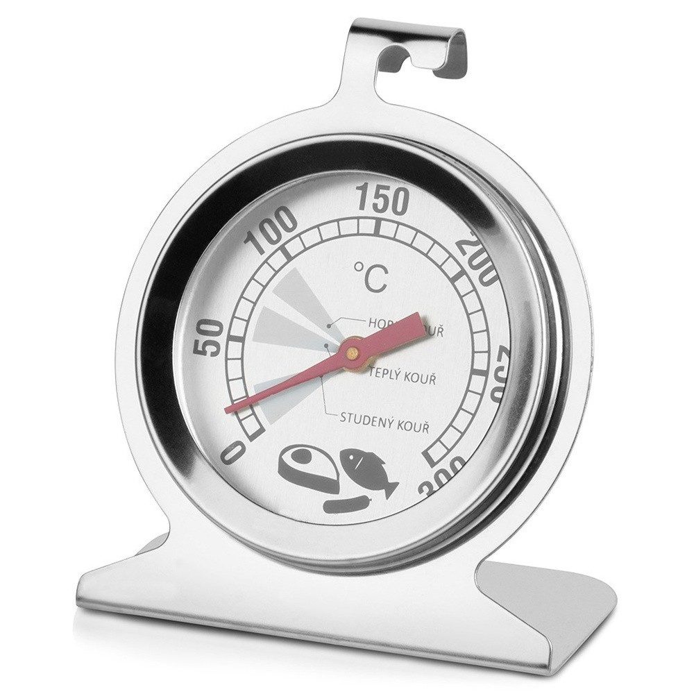 Orion Group Backofenthermometer mit Aufhängeöse und Standfuß bis 300°C aus Edelstahl, 1-tlg., geruchsneutral, pflegeleicht, 0-300°C