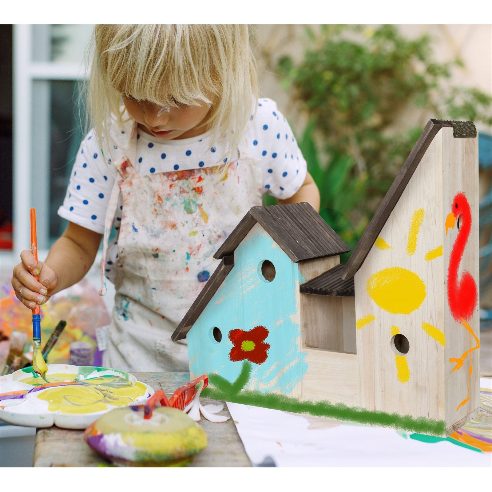 HTI-Living Vogelhaus Vogelhaus mit 3 Nistkästen Mina, Nistkasten zum bemalen