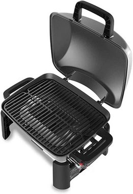 nexgrill Gasgrill Fortress 1-Brenner Tischgrill, Bis zu 300°C, Gusseisen Grillrost, Portabler Camping Gas Grill mit Edelstahlbrenner 3,1kw und Piezozündung, Gasgriller mini