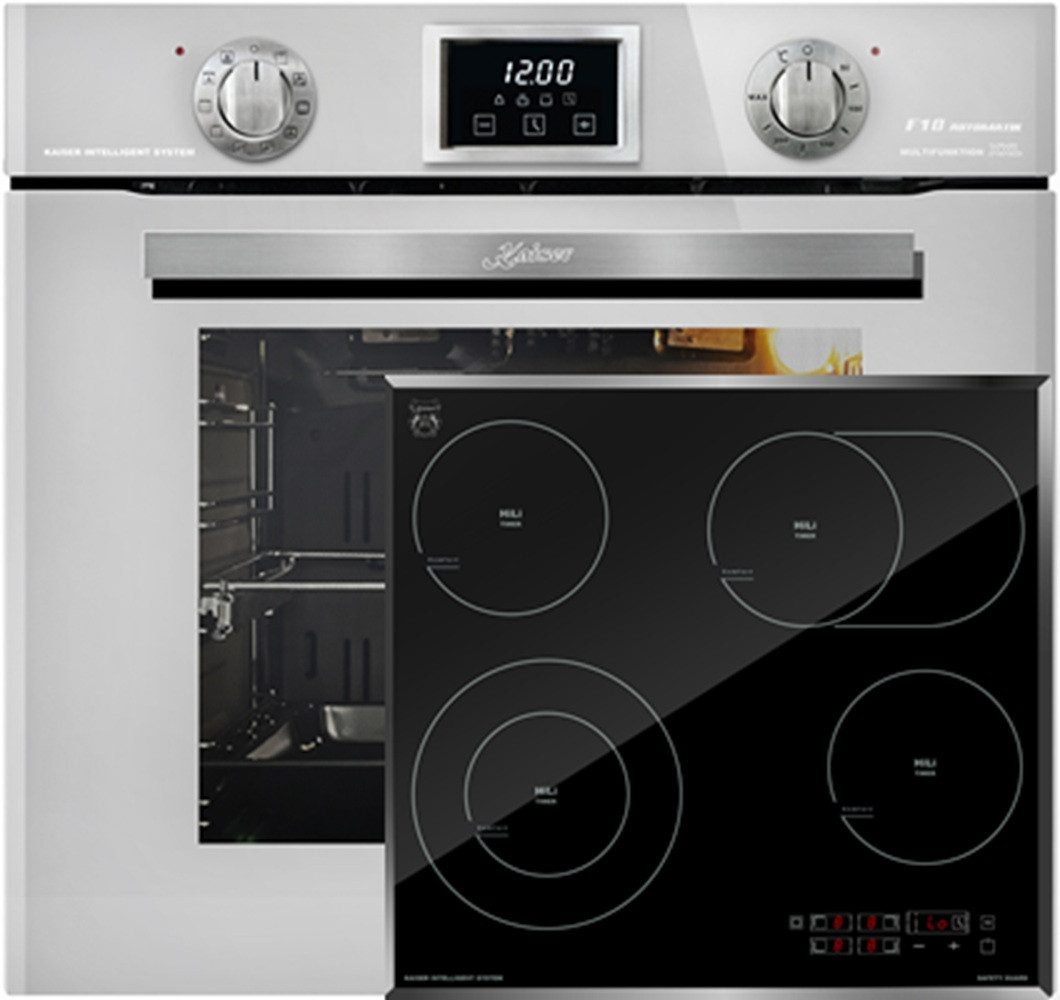 Kaiser Küchengeräte Backofen-Set Herd Set Autark Elektro Backofen, Autark, 79L, Drehspieß, 10 Funktionen mit High Light Glaskeramik Kochfeld 60cm Schwarz glas Facettenschliff-Kanten EH 6326 W+KCT 6115 F, mit 1-fach-Teleskopauszug, Katalytische Selbstreinigung