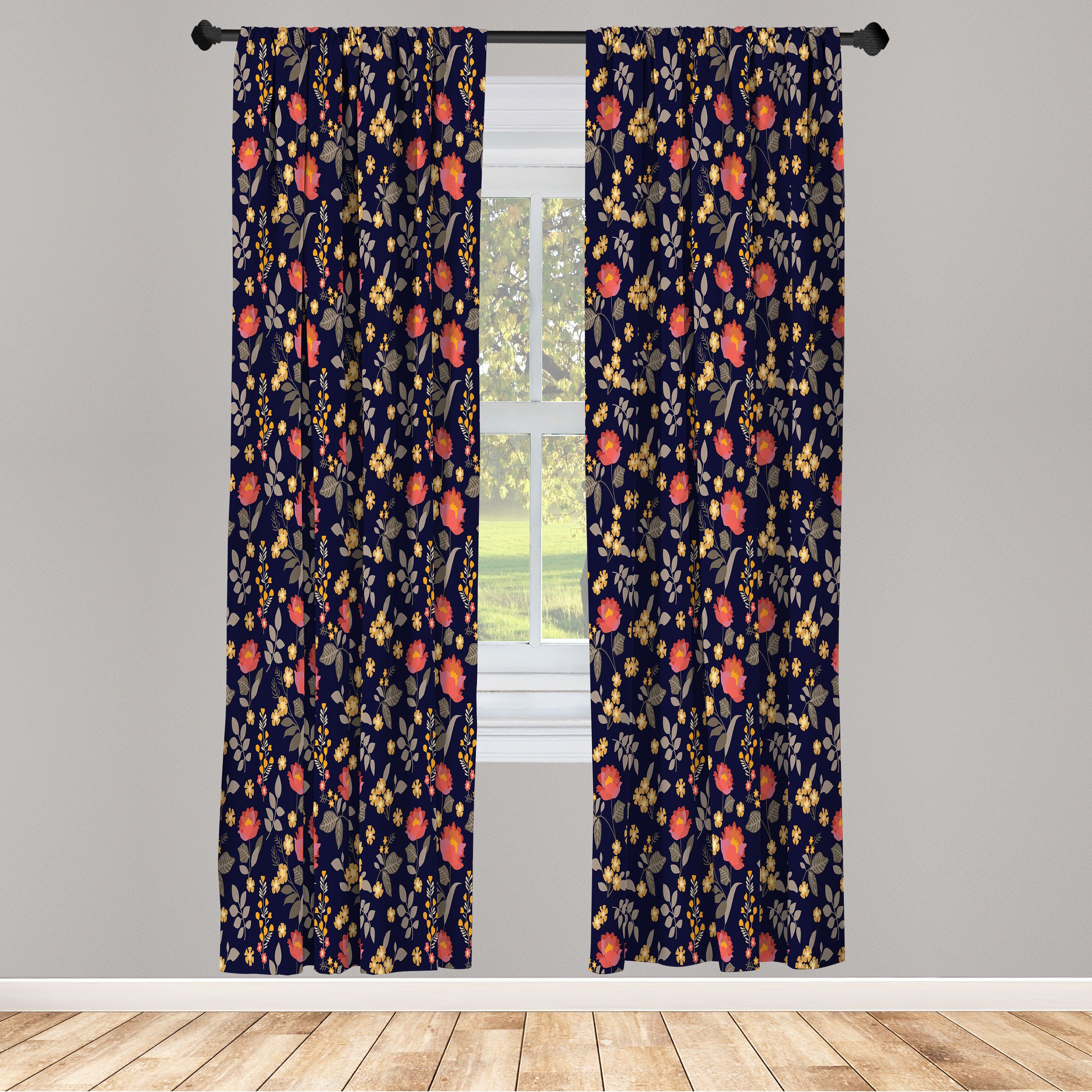Gardine Vorhang für Wohnzimmer Schlafzimmer Dekor, Abakuhaus, Microfaser, Blumen Wald Roses Herbstlaub