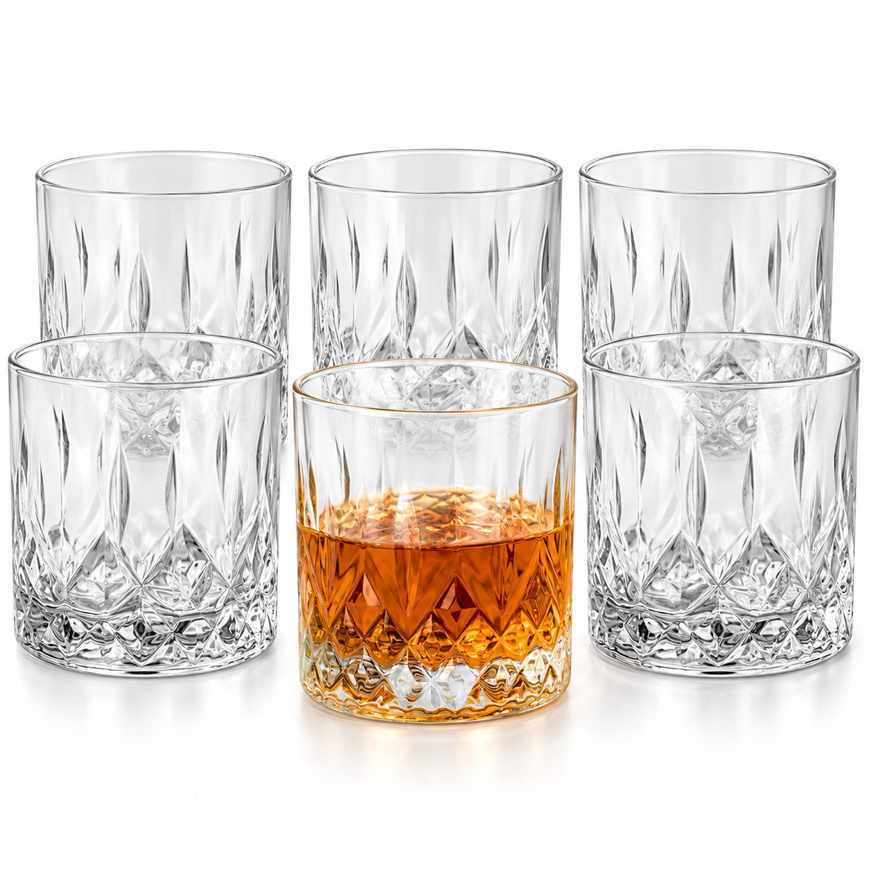Sendez Whiskyglas 6 Whiskeygläser 280ml mit Relief Wassergläser Longdrinkgläser, 6-tlg., Glas