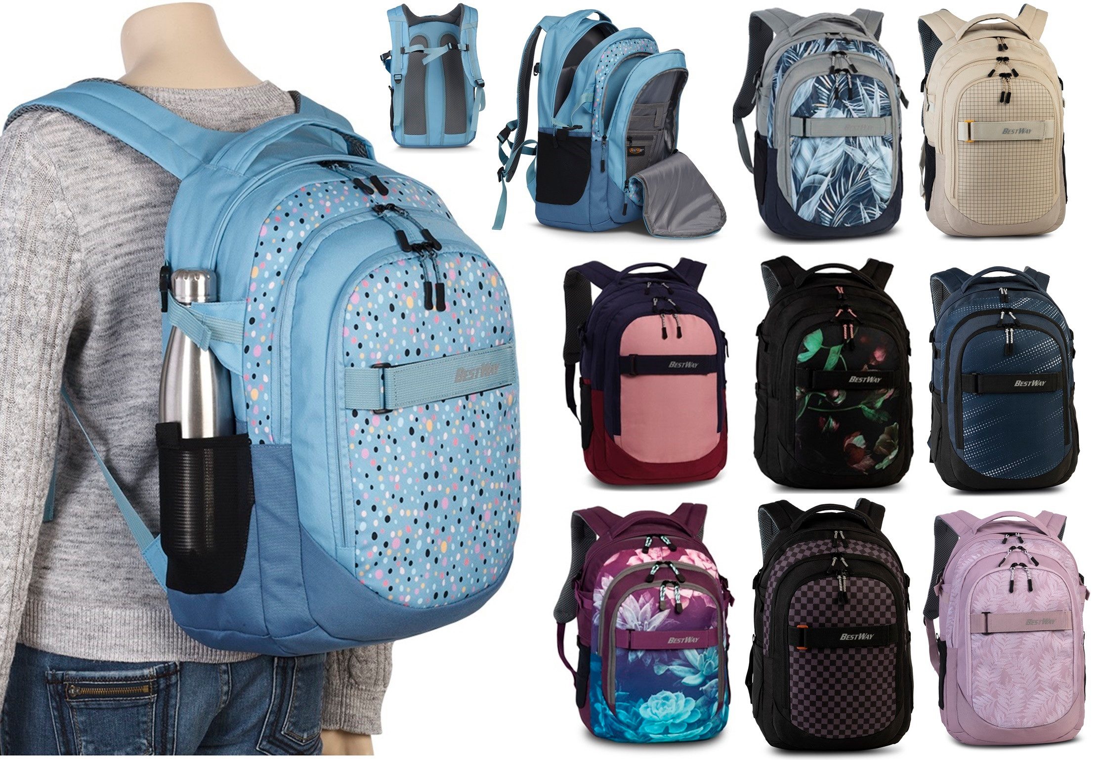 Ebaxx Schulrucksack Groß Rucksack Schulranzen Tasche Schul Mädchen Jungen