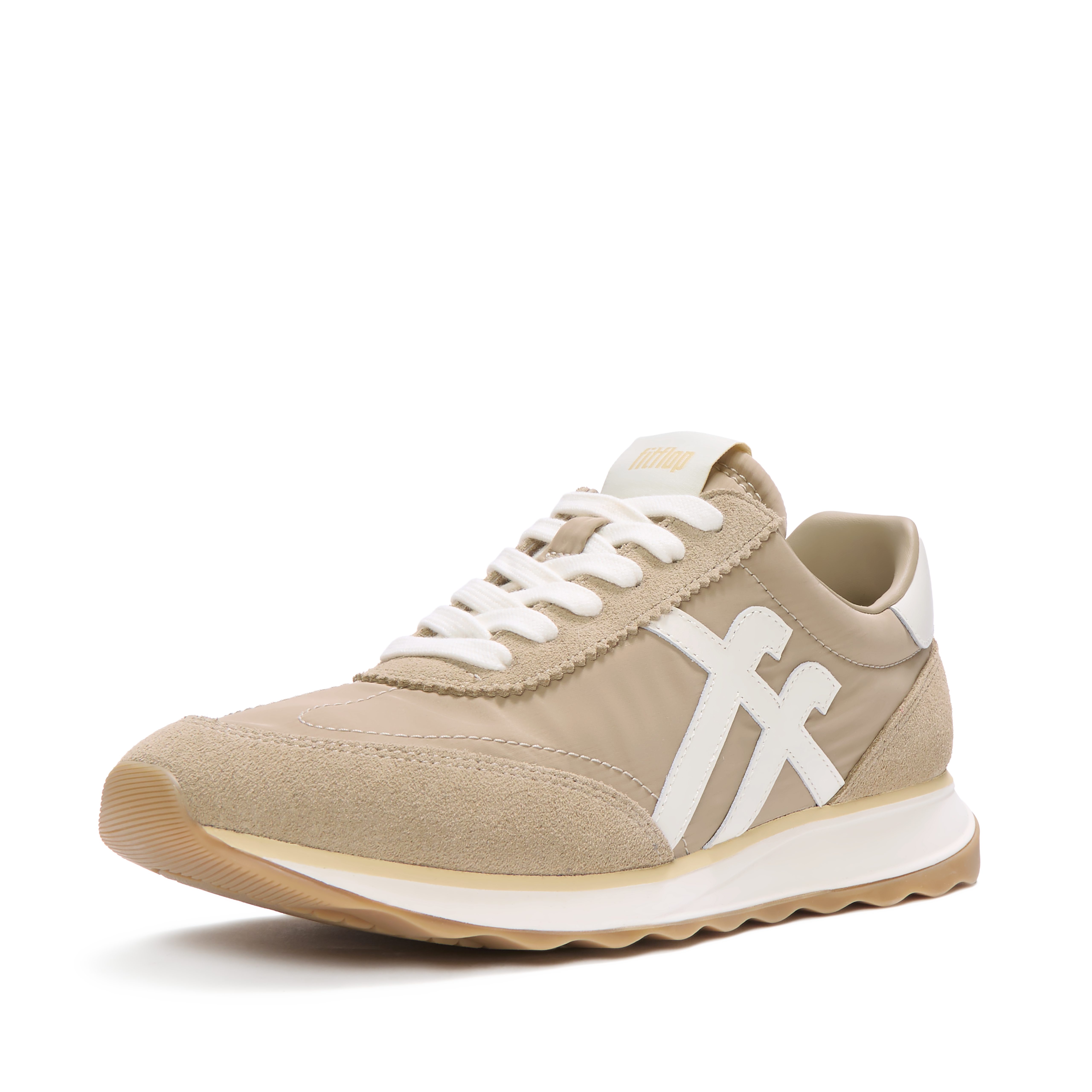 Fitflop RETRO-Q FF FABRIC/SUEDE SNEAKERS Keilsneaker Schnürschuh, Freizeitschuh, Halbschuh mit Kontrastbesatz