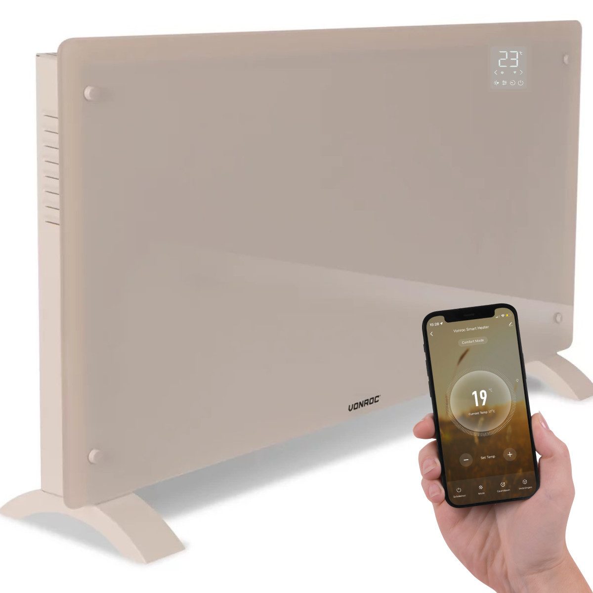 VONROC Heizkörper Elektroheizung in Varianten für 12 bis 30qm Räume, Elektrische Konvektorheizung 2 stufig - Manuelle/App Steuerung
