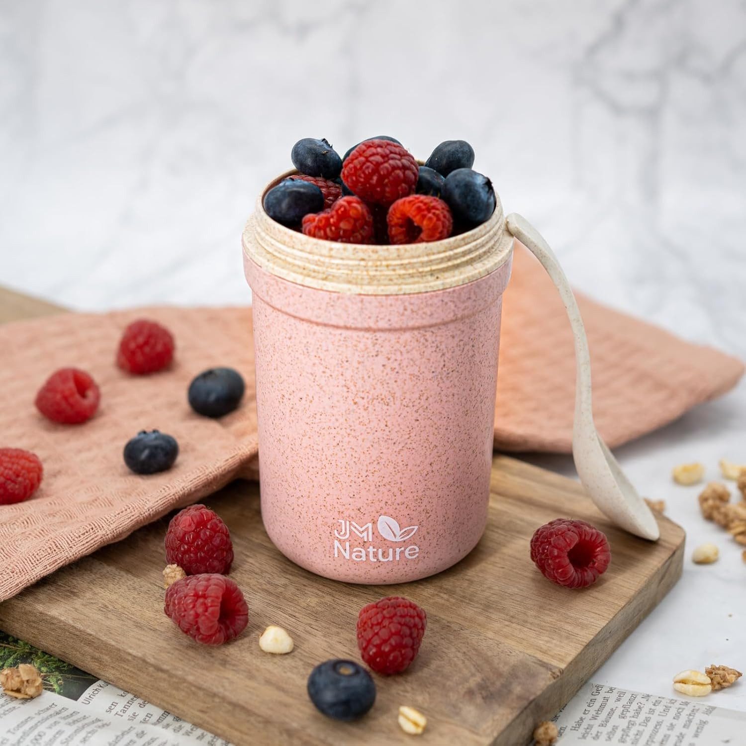 JM Nature Müslibox JM Nature 2er Set Müslibecher To Go Joghurtbecher mit Deckel Löffel