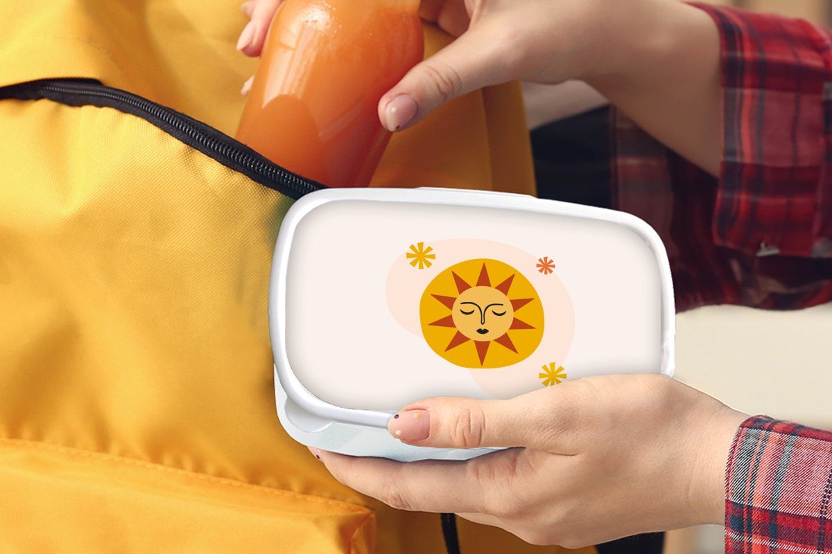 MuchoWow Lunchbox Sonne - Sommer weiß (2-tlg), Kunststoff, für Kinder Brotbox Brotdose, Jungs - Mädchen Pastell, für Erwachsene, und und