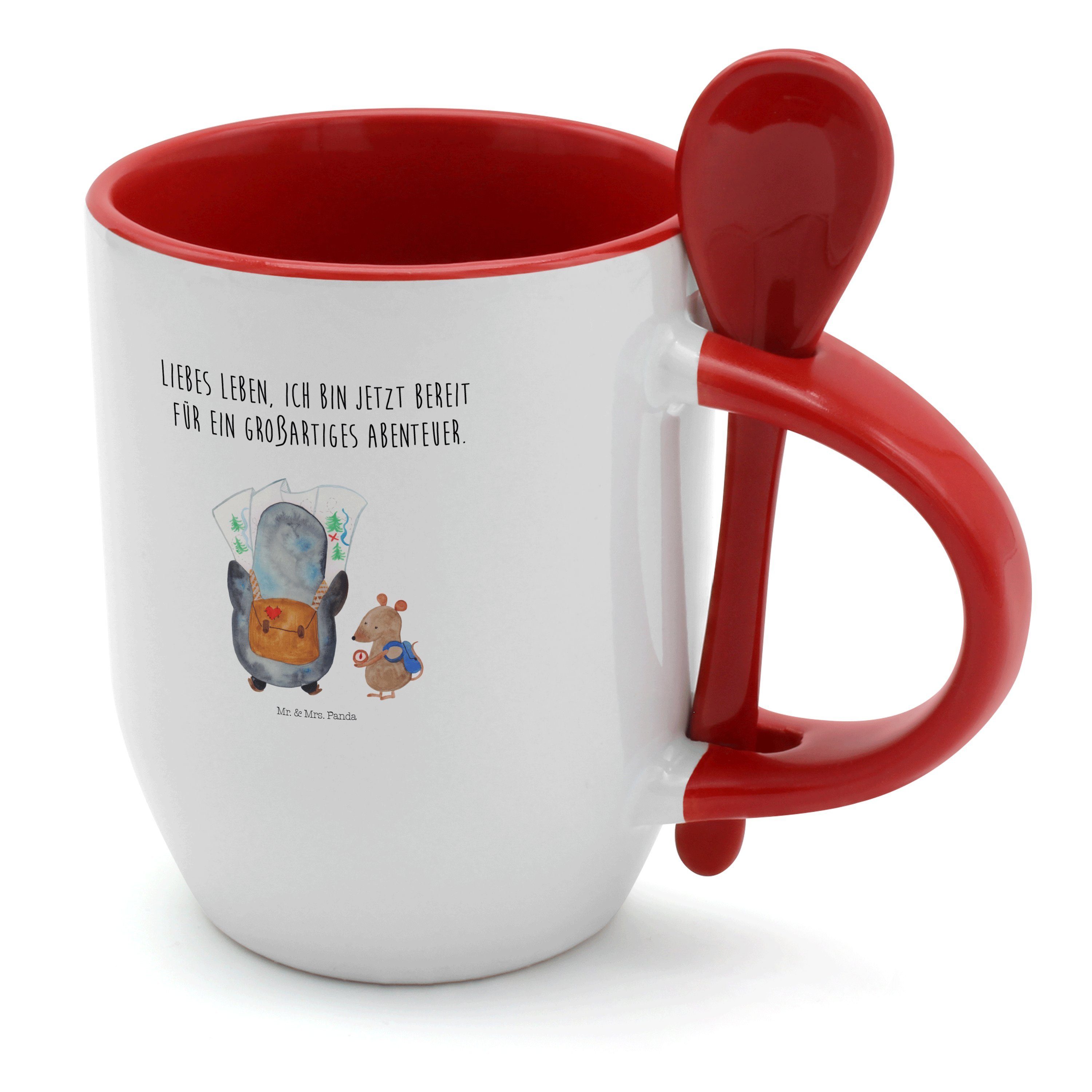 Mr. & Mrs. Panda Tasse Pinguin & Maus Wanderer - Weiß - Geschenk, Abenteurer, Tasse, wandern, Keramik