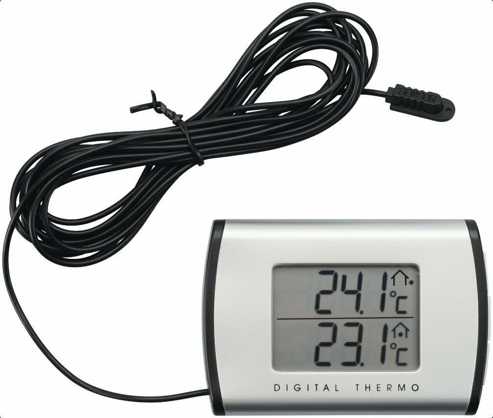 HR-IMOTION Raumthermometer Elektronisches Innen und Aussen Thermometer mit  Uhr und Sensor mit 3 m Kabel 101 103 01