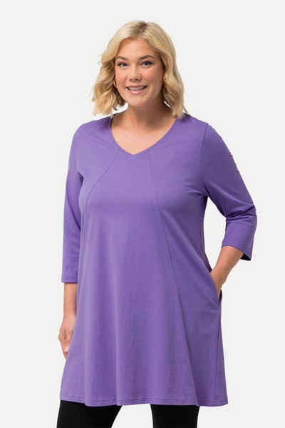 Ulla Popken Longshirt Longshirt Ziernähte A-Linie V-Ausschnitt 3/4-Arm