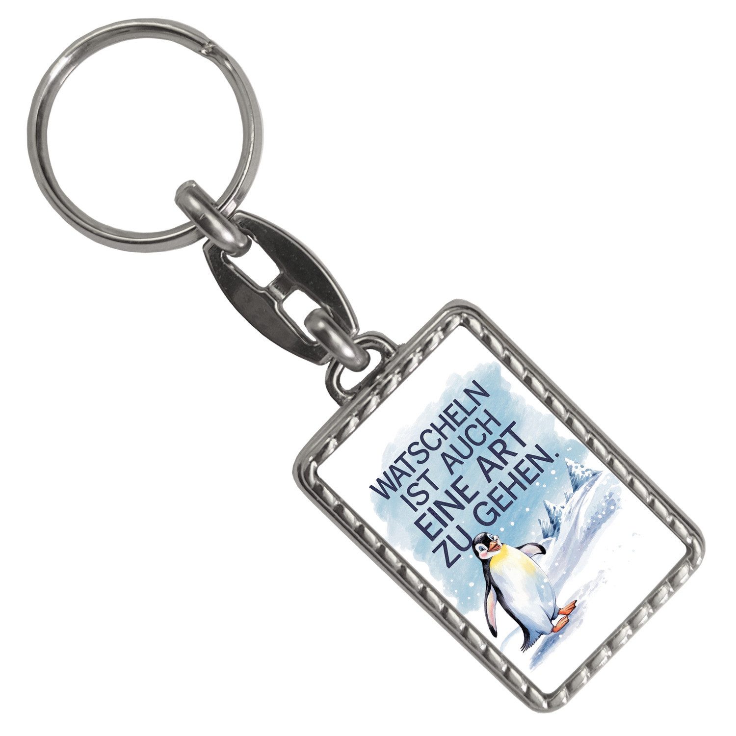 Schlüsselanhänger Niedlicher Pinguin Watschelt Schlüsselanhänger mit Bordüre Watscheln
