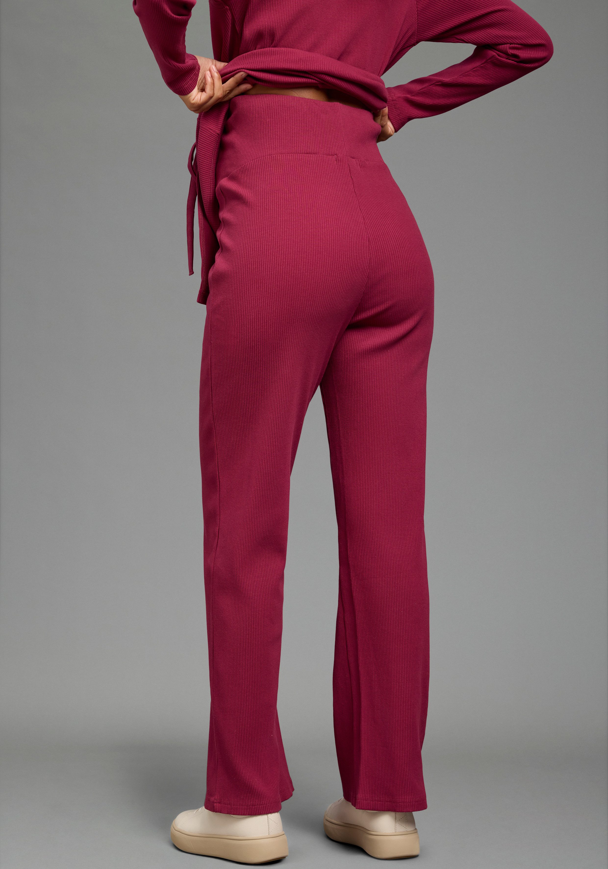 Neun Monate Umstandshose Weite Jerseyhose für Schwangerschaft & Stillzeit, elastische Rippware Umstands-Hose aus Rippware mit weitem Bein