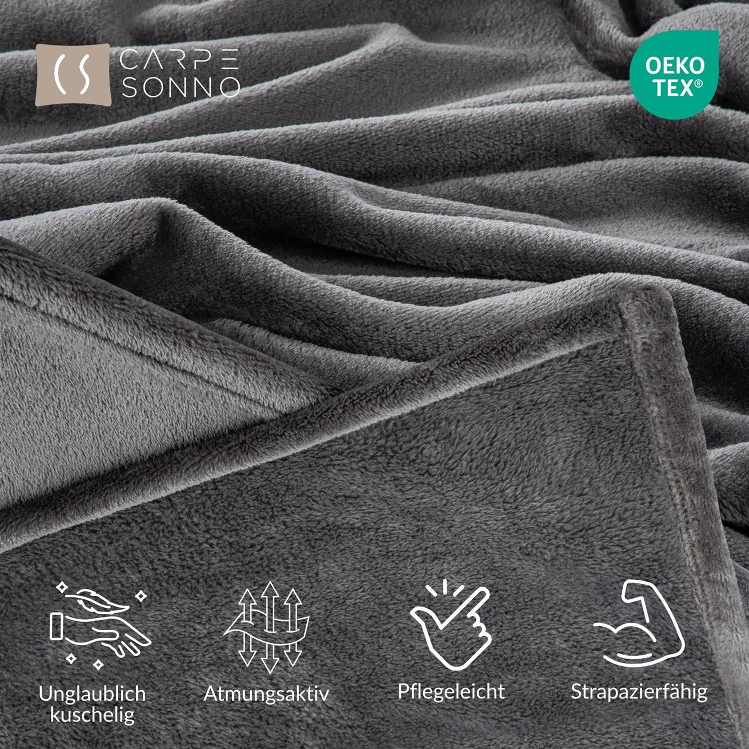 Wohndecke Kuscheldecke Flauschig Fleecedecke 150x200 180x220 Sofa Couch Decke, Carpe Sonno, Super Softe Sofadecke Überwurf Tagesdecke Grau Anthrazit – Bild 4 von 5