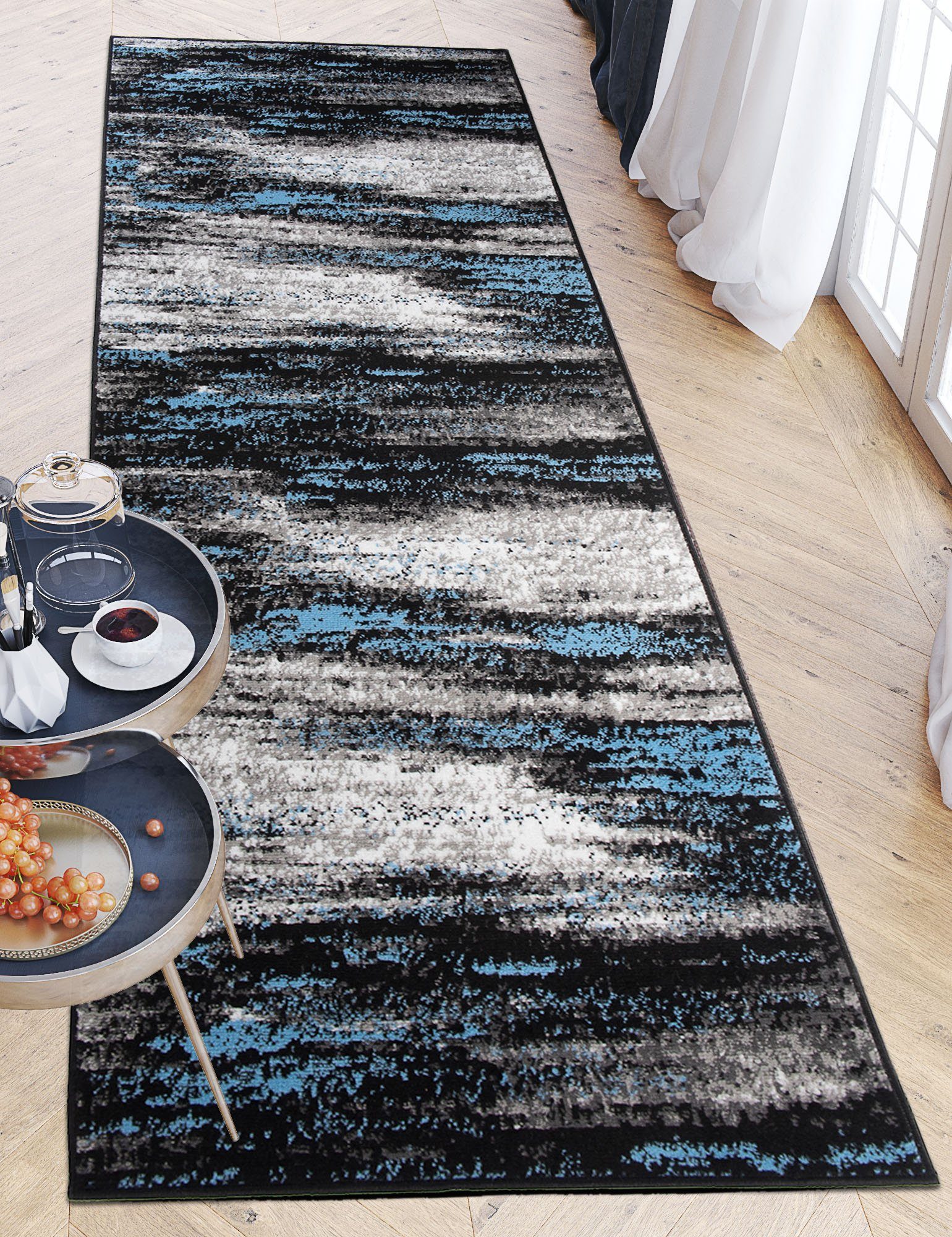 Mazovia Läufer Läufer Flurläufer Modern für Vorzimmer 70 cm Breit Grau Blau, 70 x 100 cm, Kurzflor, Meterware, Höhe 8 mm