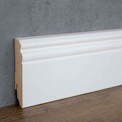 PROVISTON Sockelleiste MDF, 19 x 80 x 2400 mm, Weiß, Fußleiste, MDF foliert