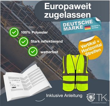 toolmate® Warnweste Warnweste XL gelb mit Vertikalstreifen und Reißverschluss ISO 20471 (1-tlg) Ausweishalter, Taschen, Reißverschluss, 360°-Reflexion