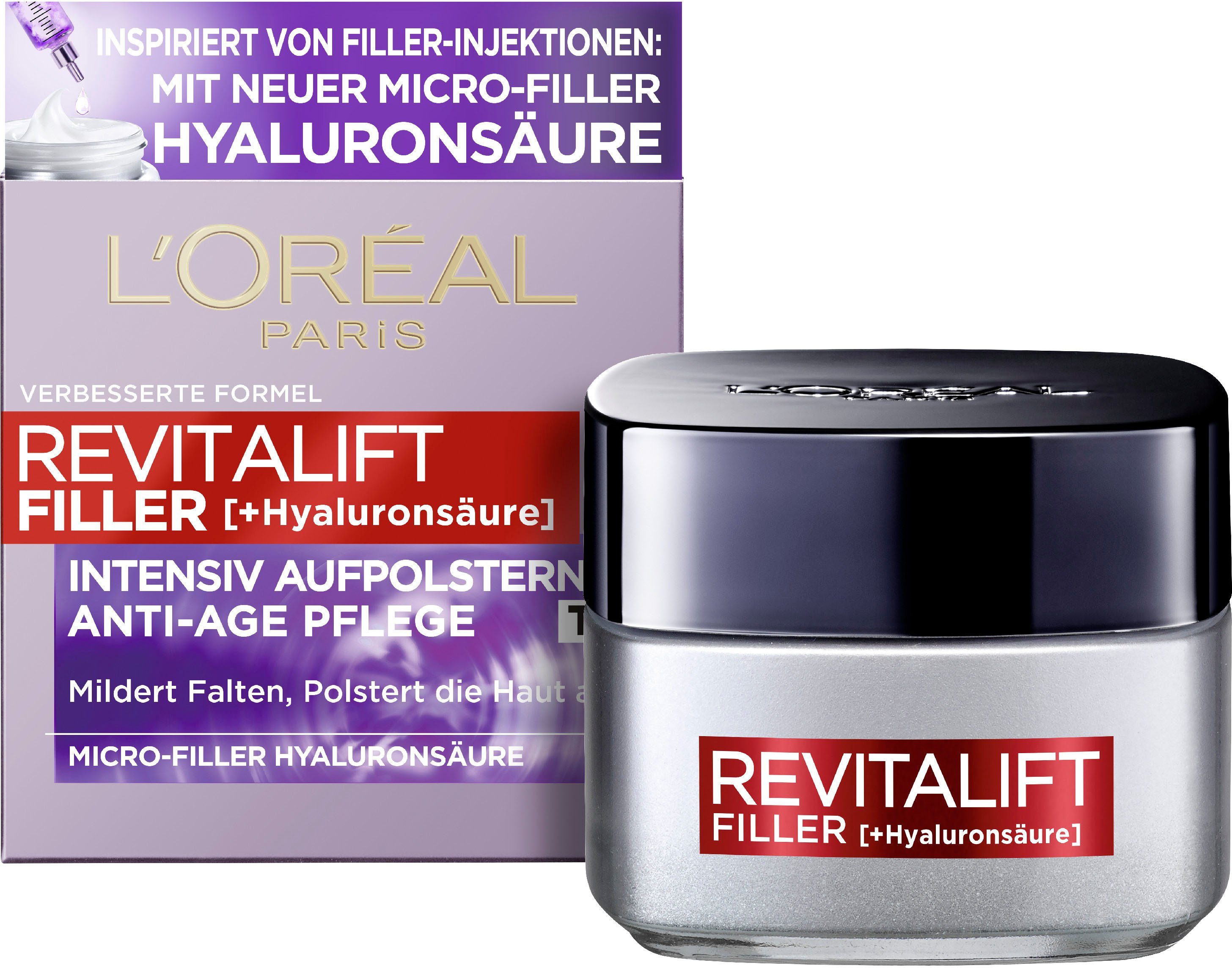 Damen Gesichtspflege L'ORÉAL PARIS Anti-Aging-Creme RevitaLift Filler Tag, mit hochkonzentrierter Hyaluronsäure