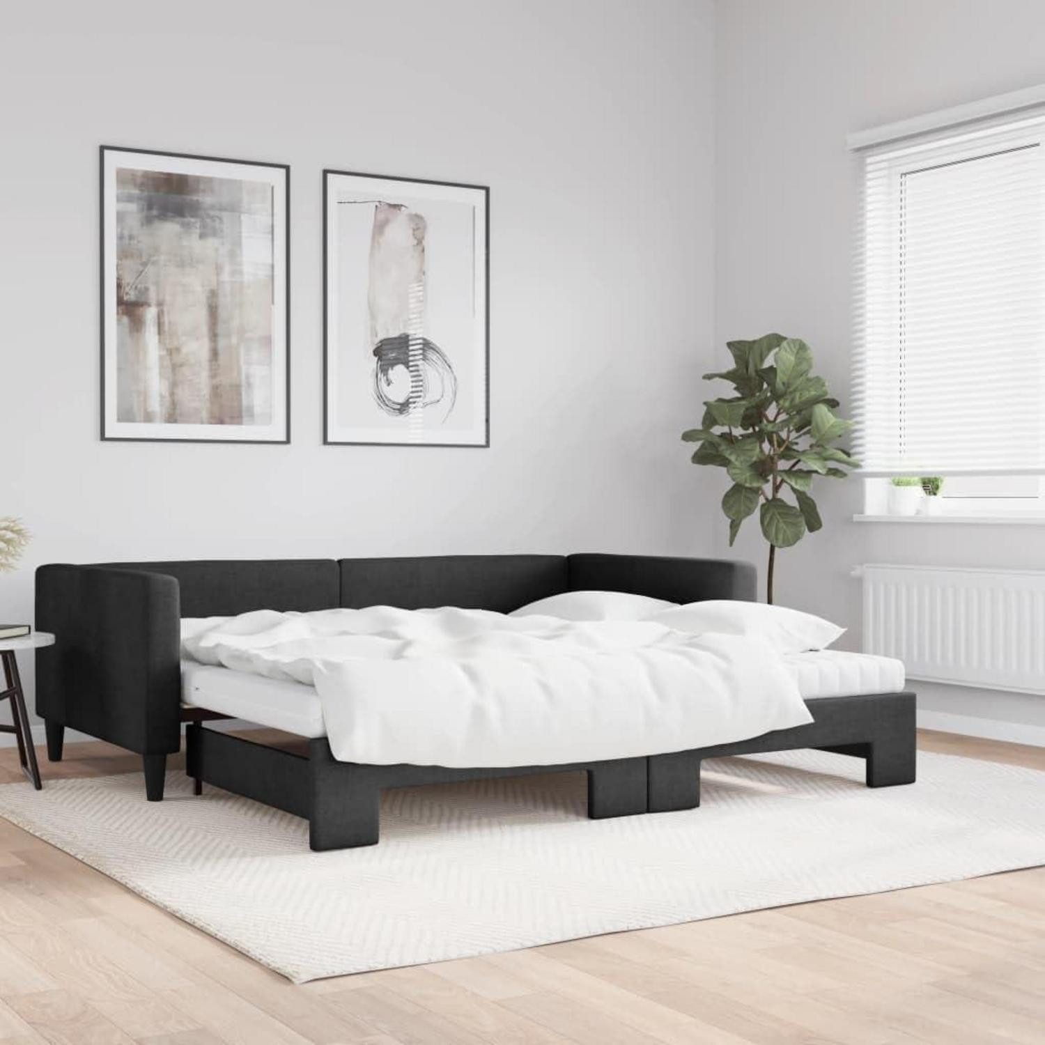 LuxusKollektion Schlafsofa Tagesbett Ausziehbar 100 x 200 mit Bettkasten & Matratze Schwarz