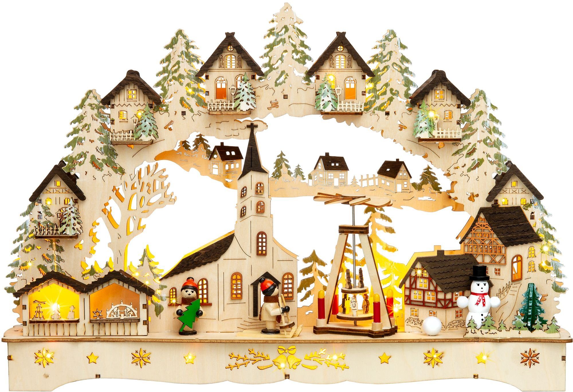SIKORA Schwibbogen LB71 beleuchteter LED Holz Schwibbogen WEIHNACHTSDORF inkl. Trafo