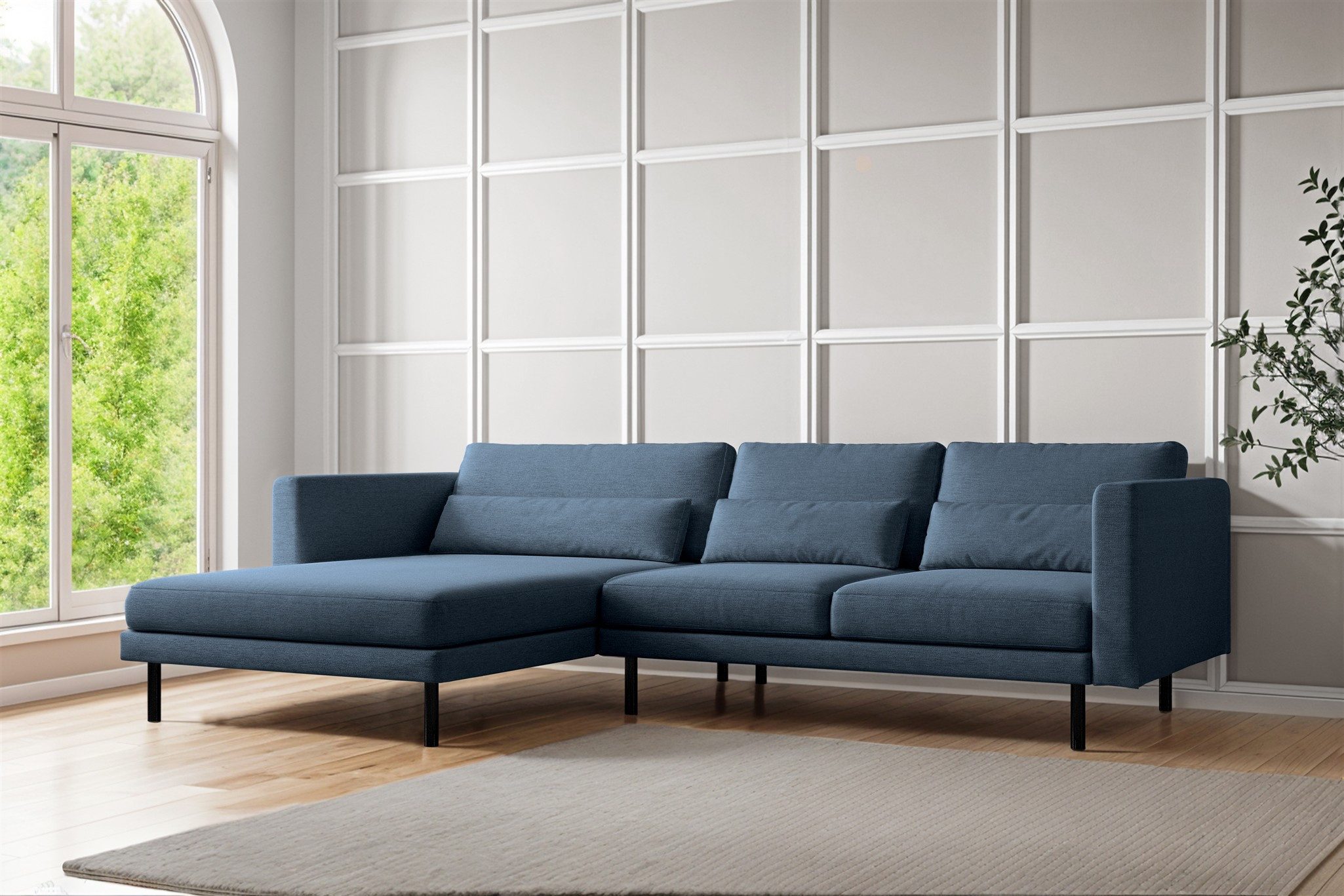 Fun Möbel Ecksofa Designersofa AGADA in Stoff, mit Ottomane Links oder Rechts, Rundumbezug