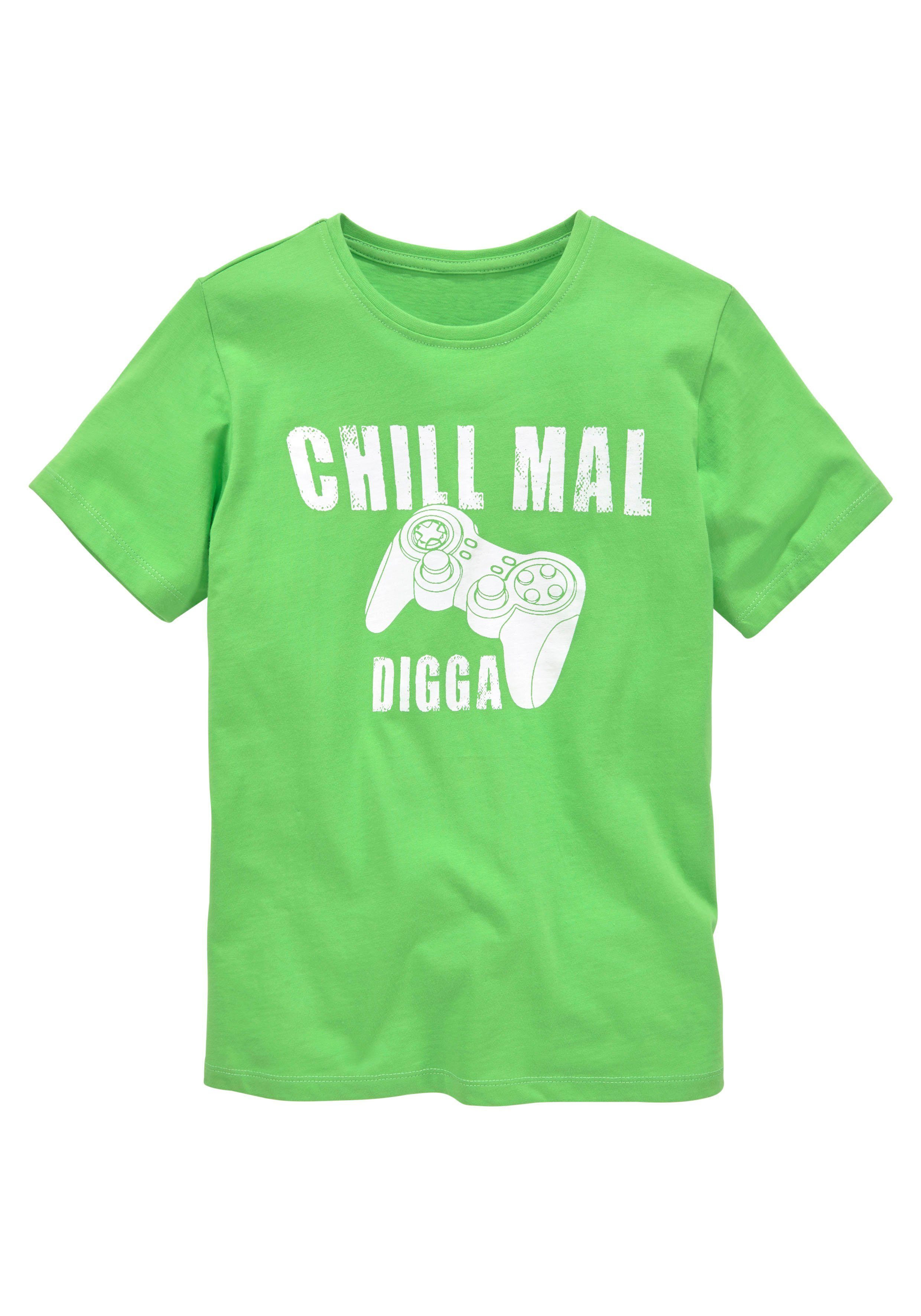 KIDSWORLD T-Shirt Mit Spruch: CHILL MAL Kurzarm, Basic-Stil, mit coolen Schriftzügen, Rundhalsausschnitt. Reduzierter Preis € 6,99. Unverbindliche Preisempfehlung € 9,99, (€ 6,99 pro 1 Stk)