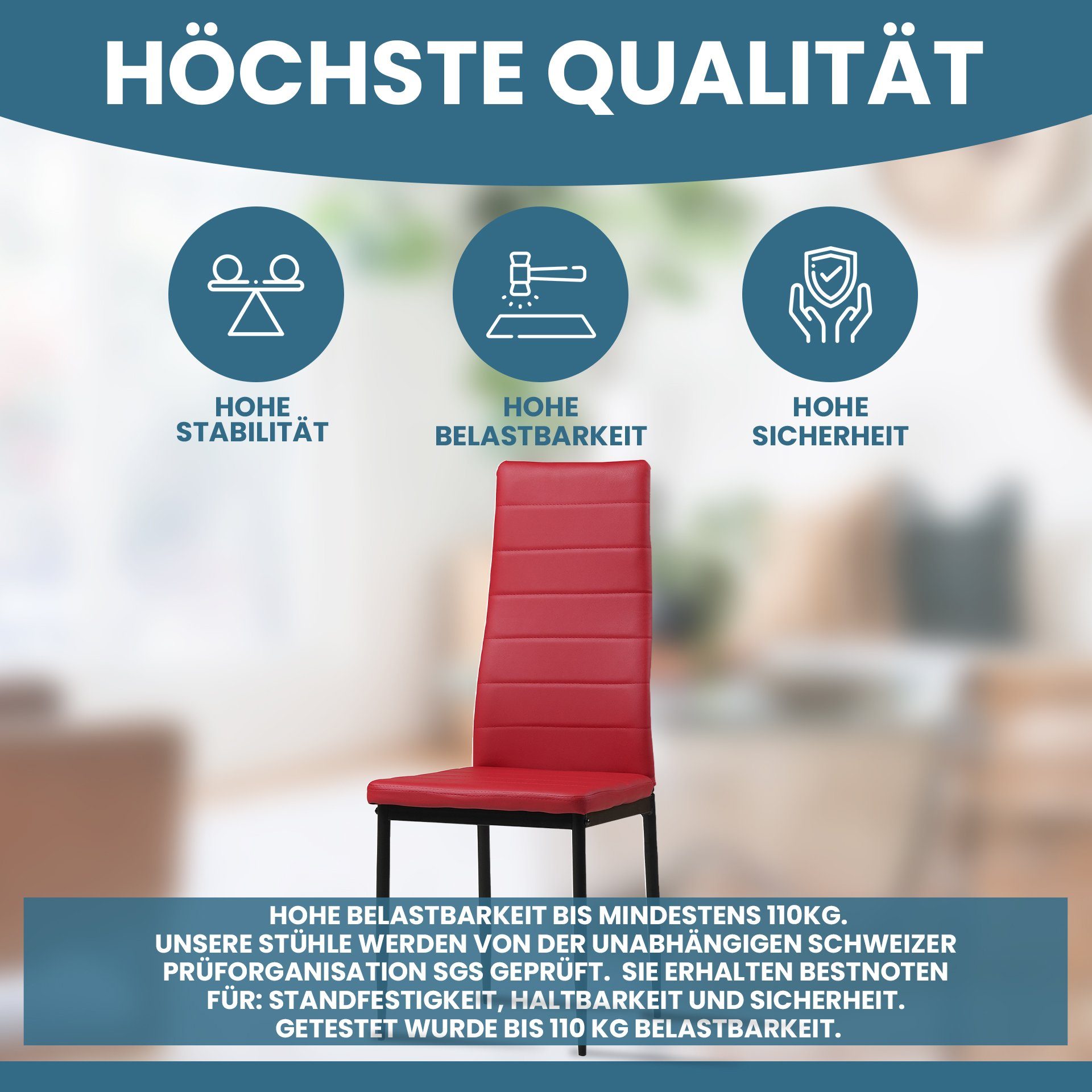 Albatros International Esszimmerstuhl Esszimmer Stühle 4 er Set MILANO, Stuhl Stühle Esszimmerstühle, Küche (4er Set, Rot, Kunstleder Bezug), Küchenstuhl Küchenstühle Essstühle für den Esstisch Ess Stühle
