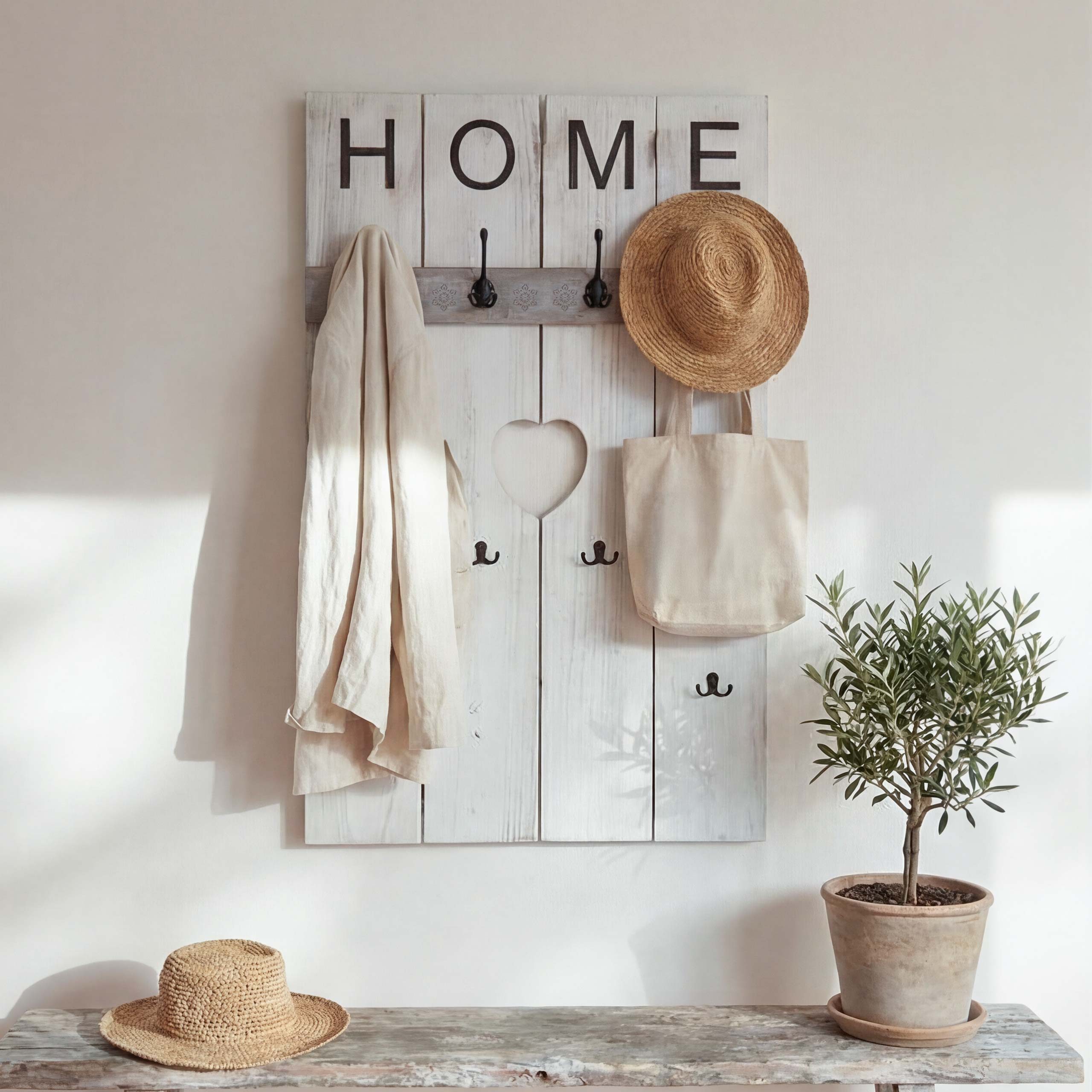 MCW Garderobenpaneel MCW-C89H, Shabby-Look, 4 große und 4 kleine Haken