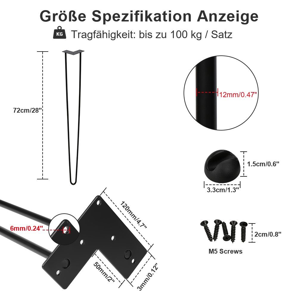 Clanmacy Tischbein 4x Tischbeine Hairpin Legs für Kommode - 15-72cm günstig online kaufen