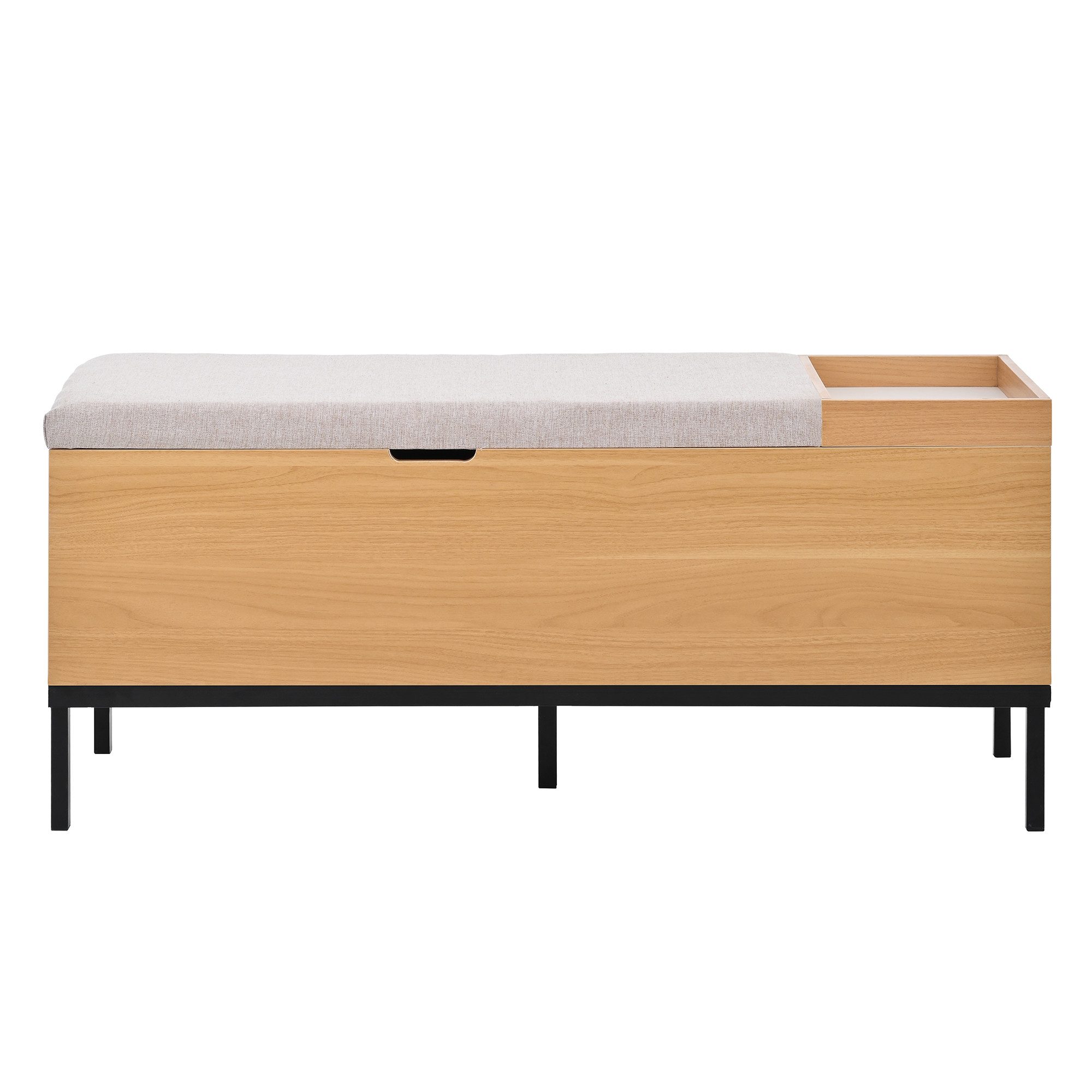 Flieks Polsterbank Sitzbank Bettbank mit aufklappbarer Aufbewahrungsbox (115×49,5×40 cm, 1-St., Sitzkissen aus Leinen), Sitzschrank mit Stauraum Schuhbank Holzoptik, Metallgestell