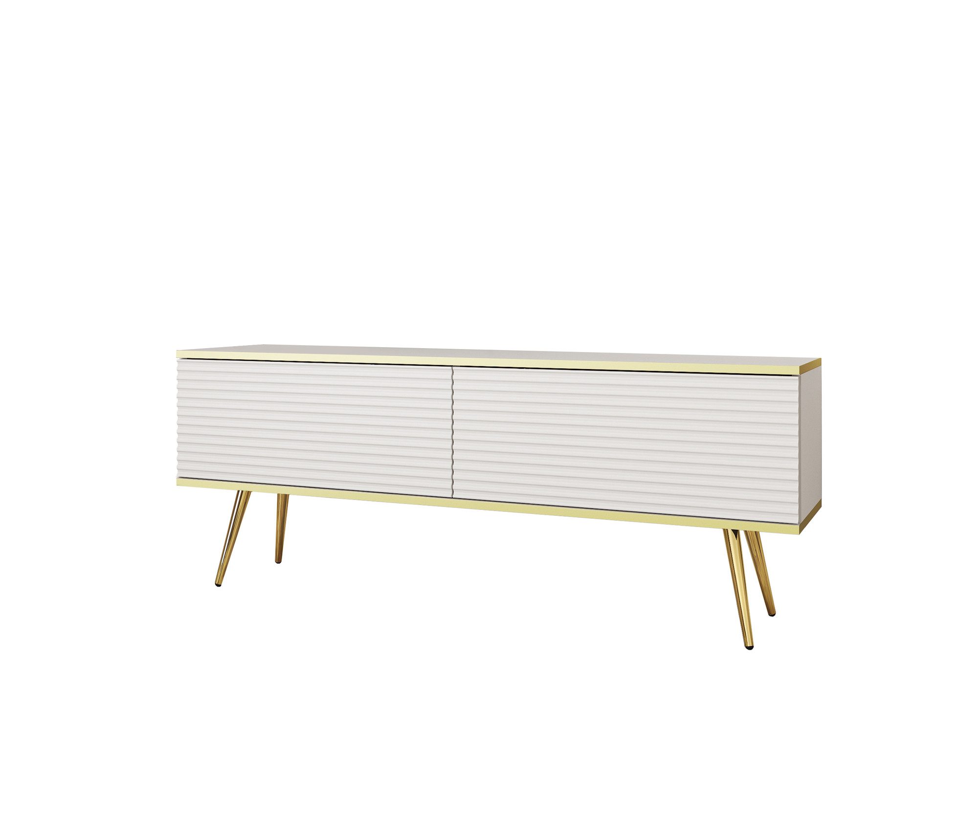MOEBLO TV-Board Dayn Wave new (Lowboard Fernsehtisch TV Bank TV Tisch Fernseher Tisch TV Möbel, goldene/schwarze Metallbeine), 135/175x30x32