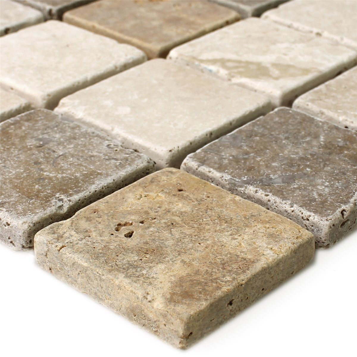 Mosafil Mosaikfliesen Travertin Mosaikfliesen Dustin Braun Beige Rot, Naturstein-Travertin 30.500x30.500, rot-beige-braun, Verlegefertig auf ein Netz geklebt - Frostsicher - Wasserfest -
