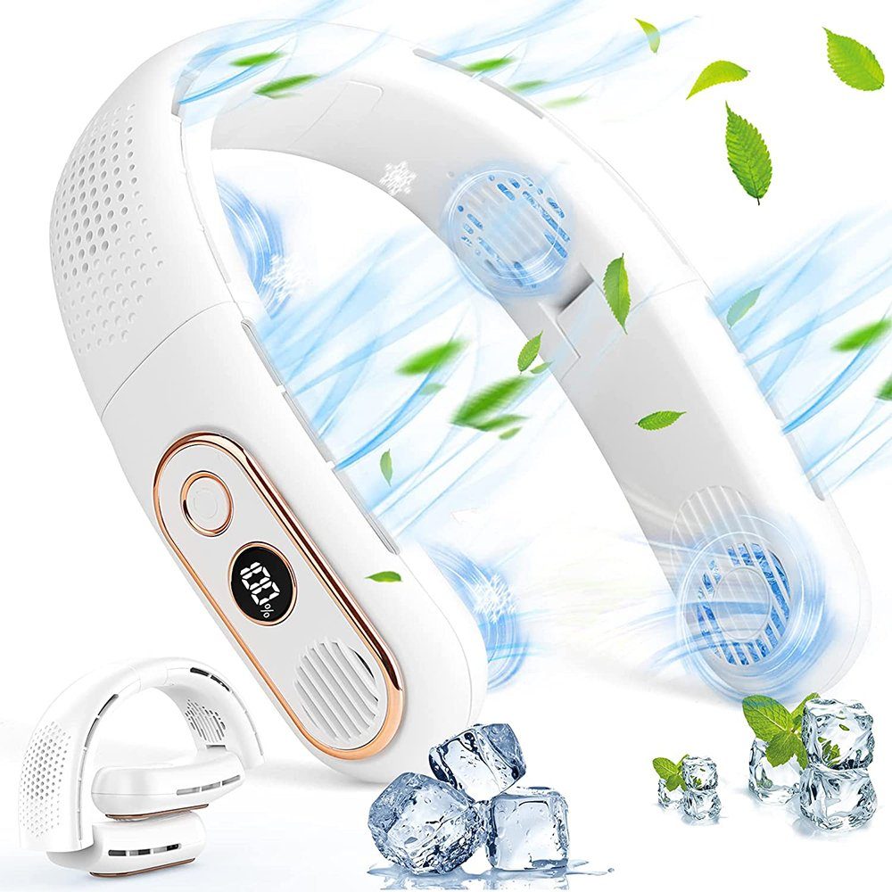 Nackenventilator, Ventilator, Mini Faltbarer Hals Akku zggzerg LED-Anzeige 4000mAh USB-Ventilator