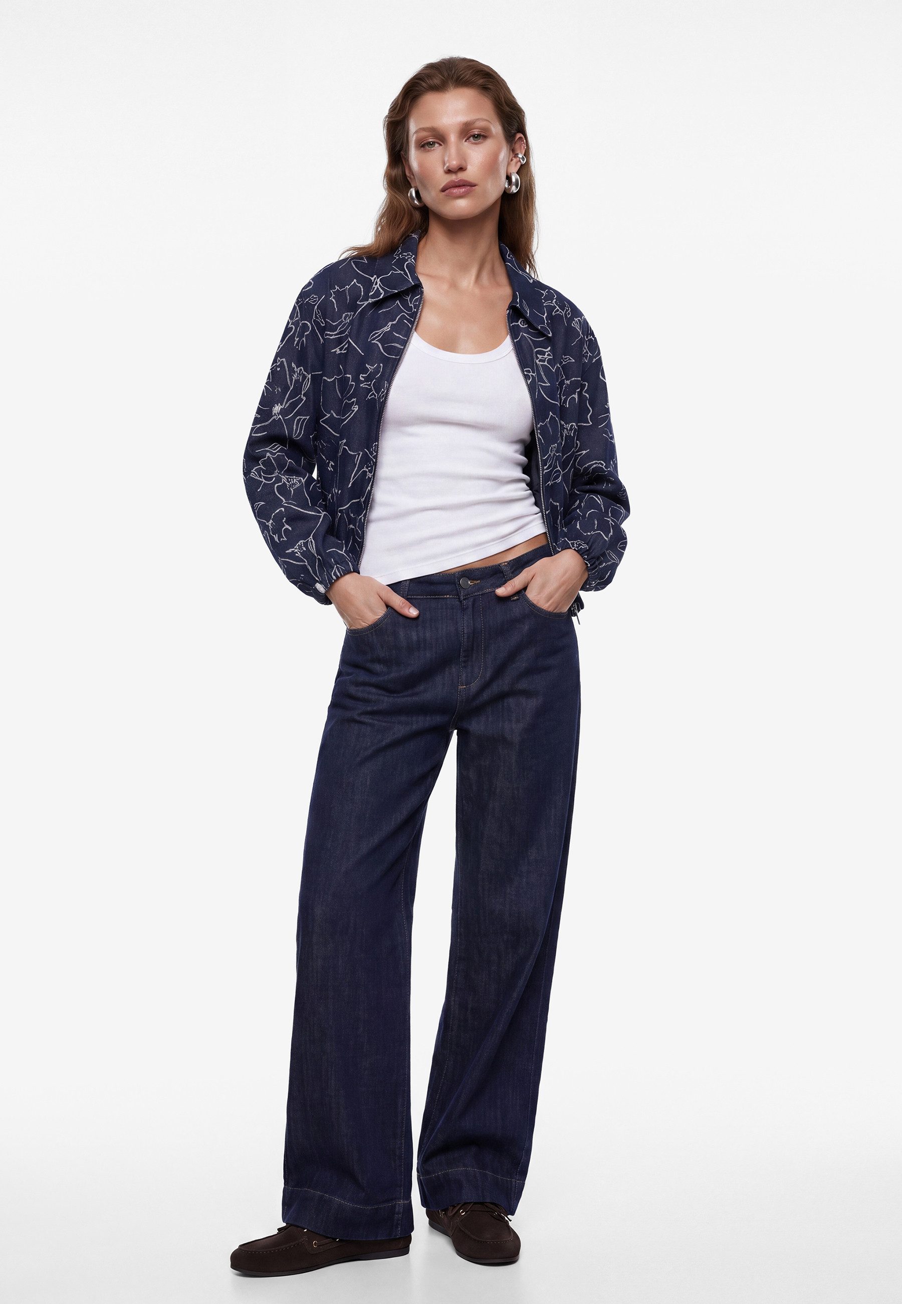 Koton Jackenblazer Koton Baumwoll-Blumenmuster-Bomberjacke Oversize